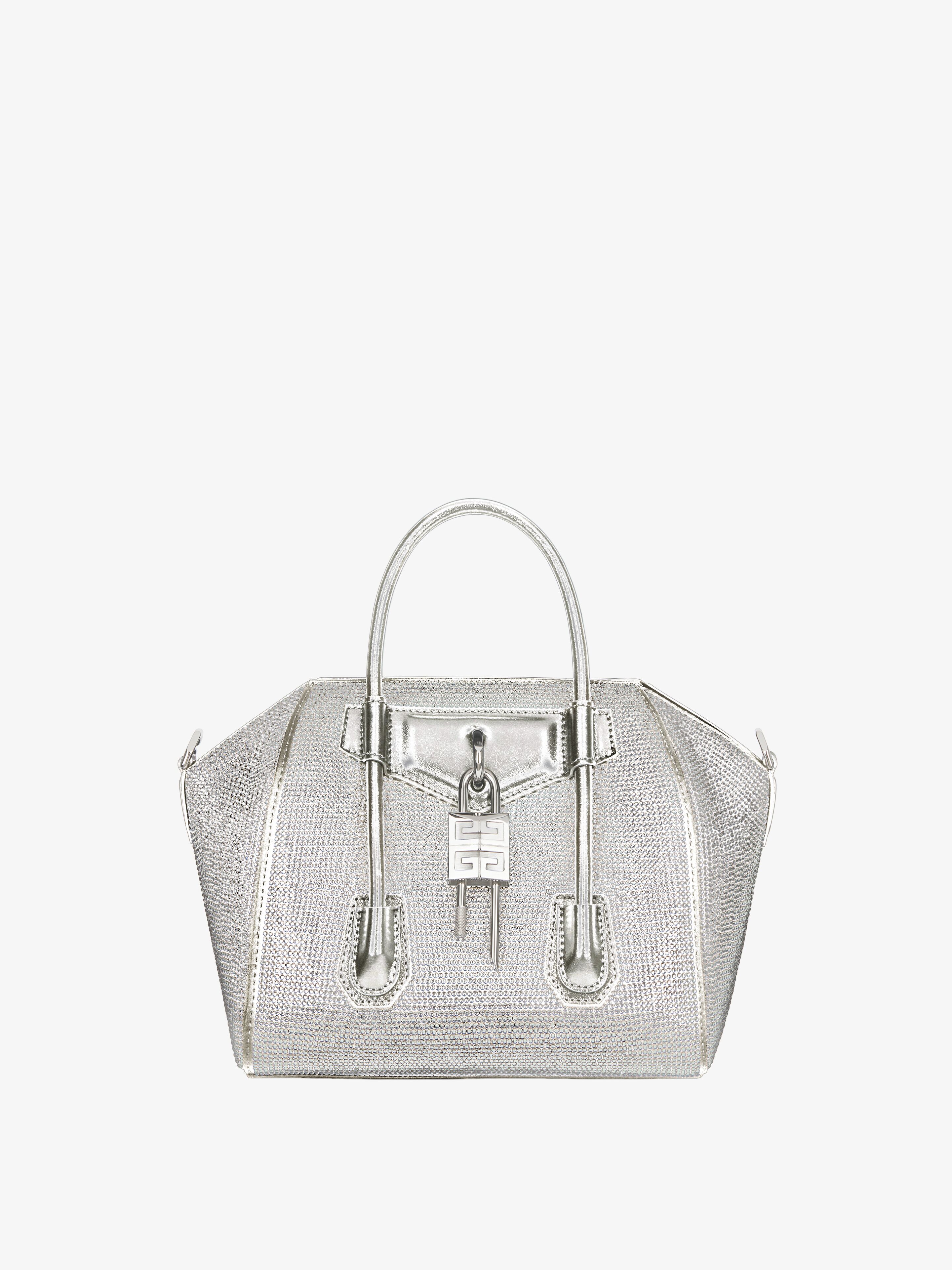 Givenchy - Mini Antigona Lock Bag In Satin, Strass And Leather - Silver Grey - Women