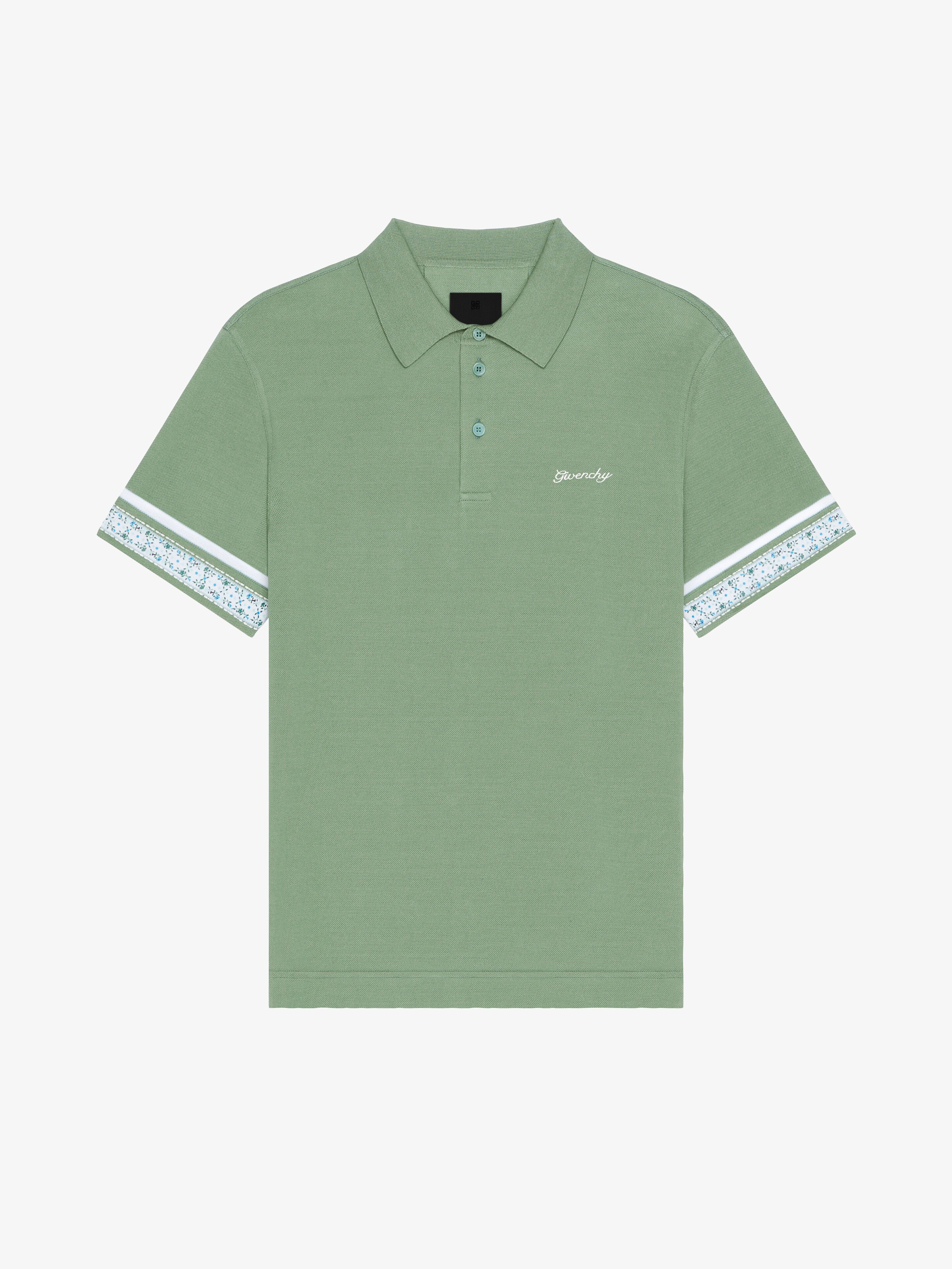 Shop Givenchy Polo In Cotton With Floral Detail In Almond Green