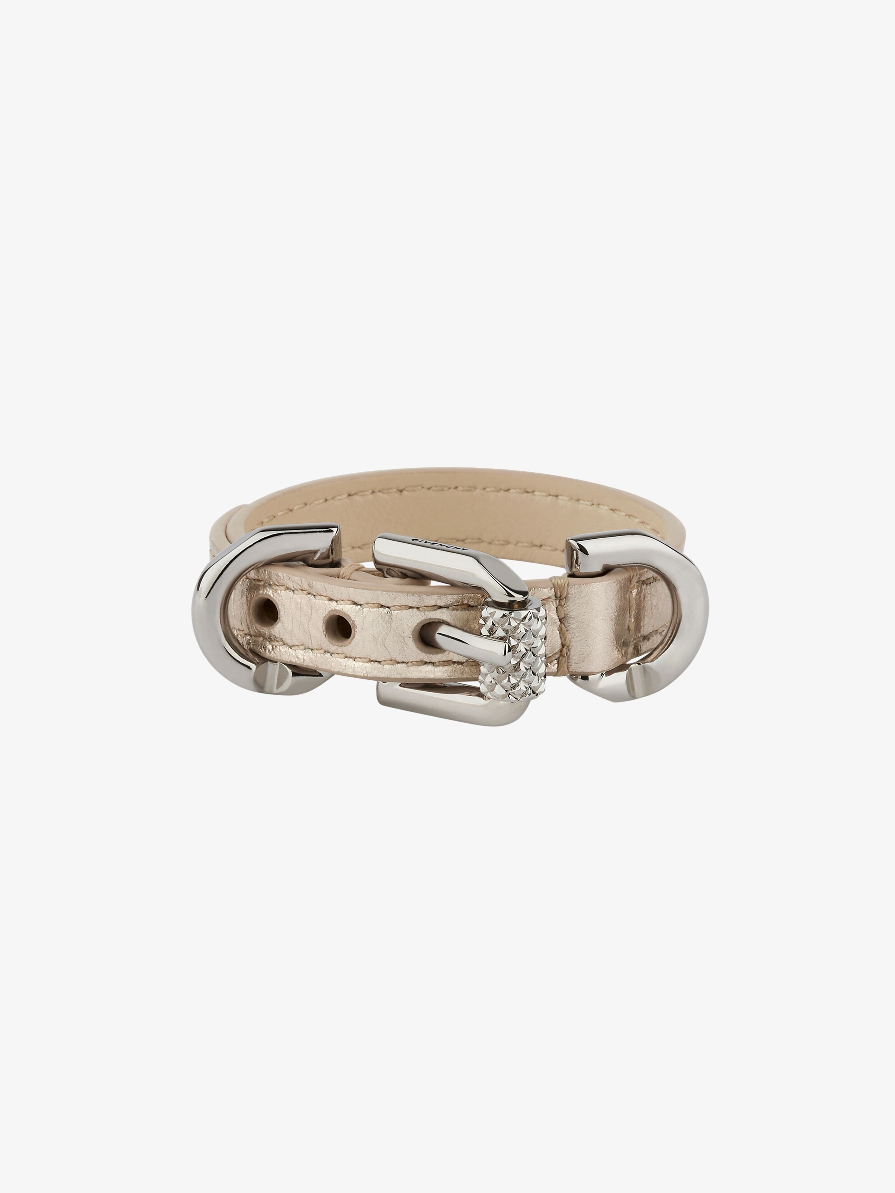 Shop Givenchy Voyou Bracelet In Laminated Leather And Metal In Dusty Gold