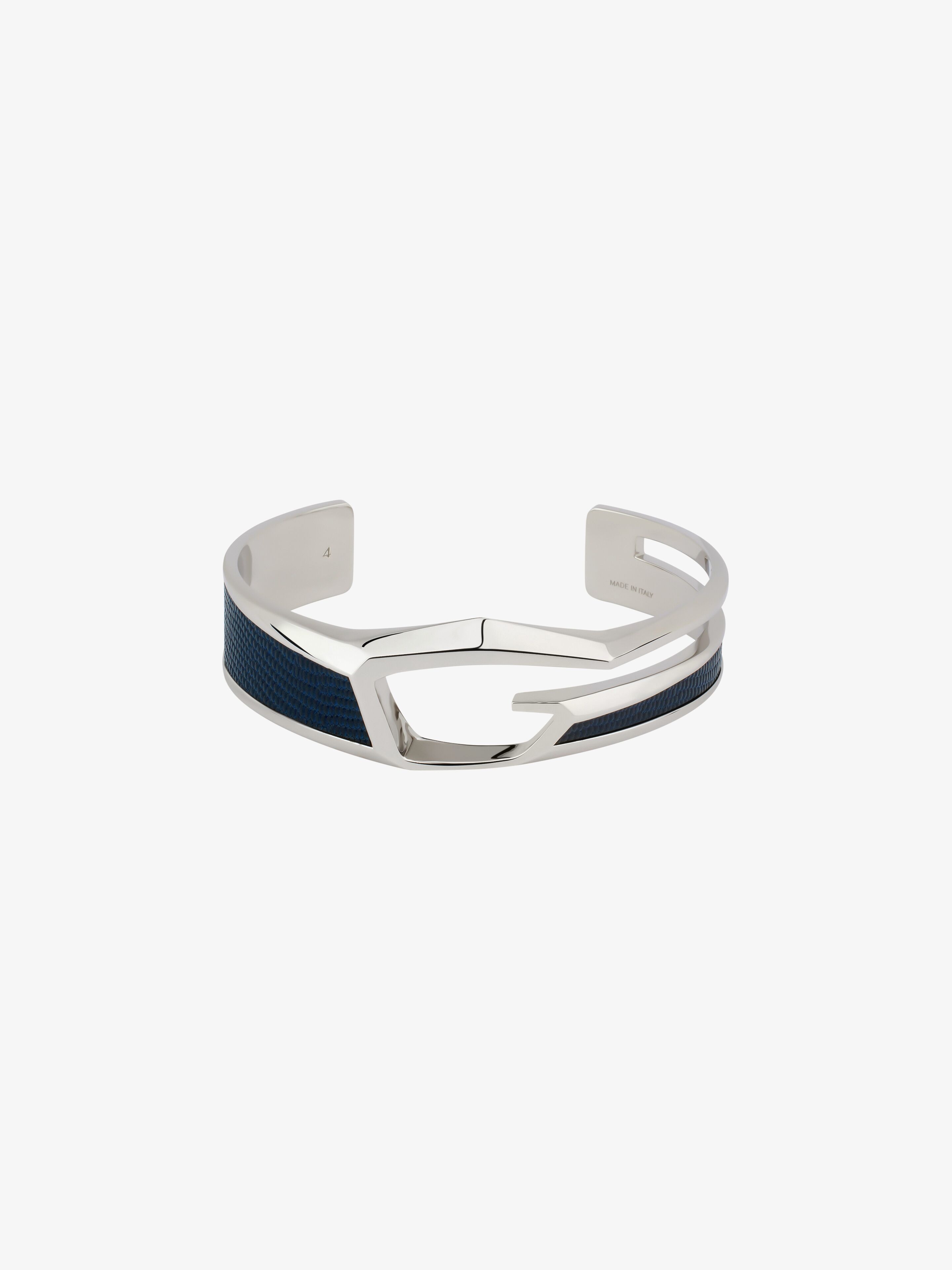 Shop Givenchy Giv Cut Bracelet In Metal And Leather In Blue/silvery