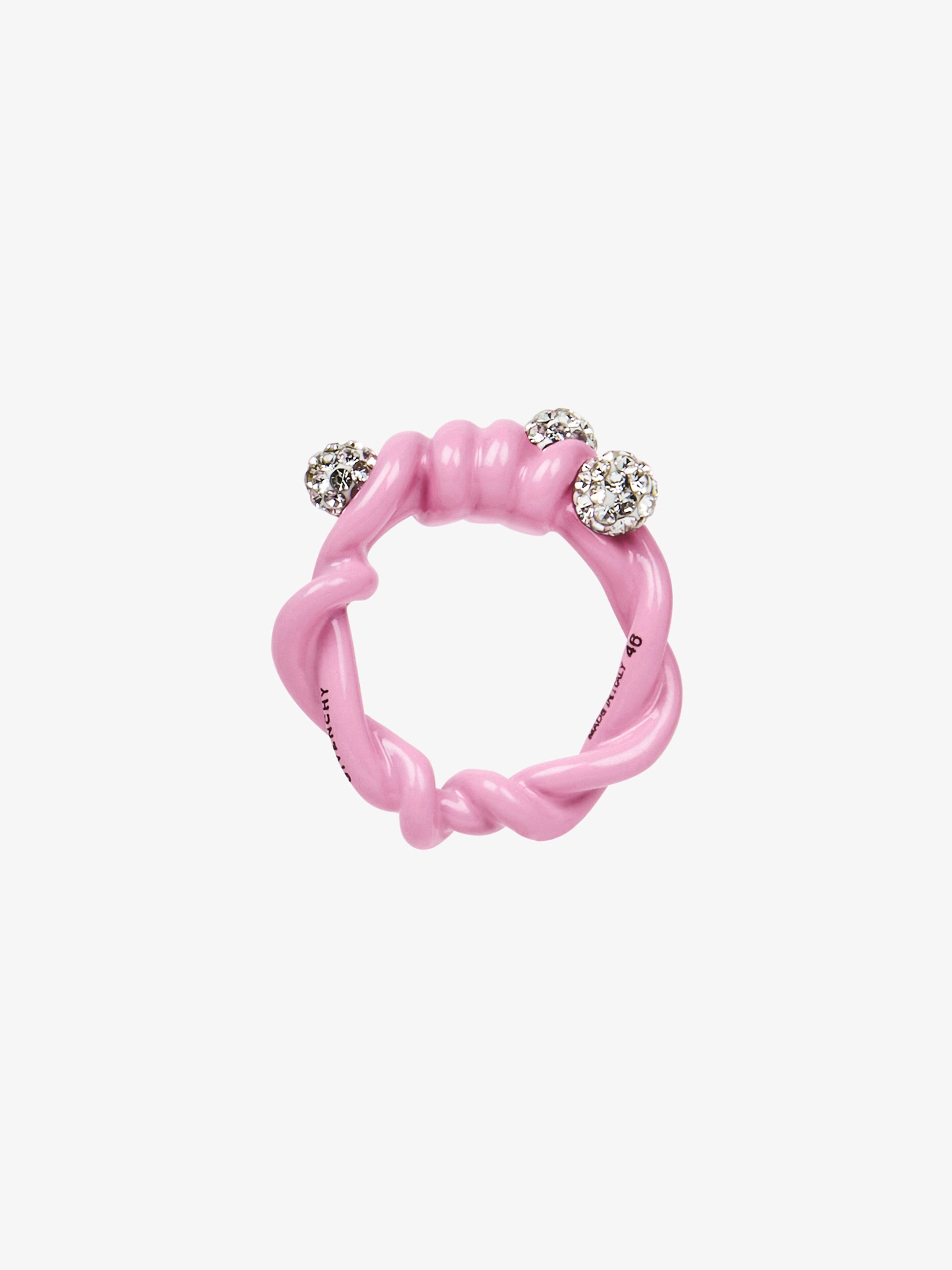 Twisted ring in metal with crystals - bubble gum