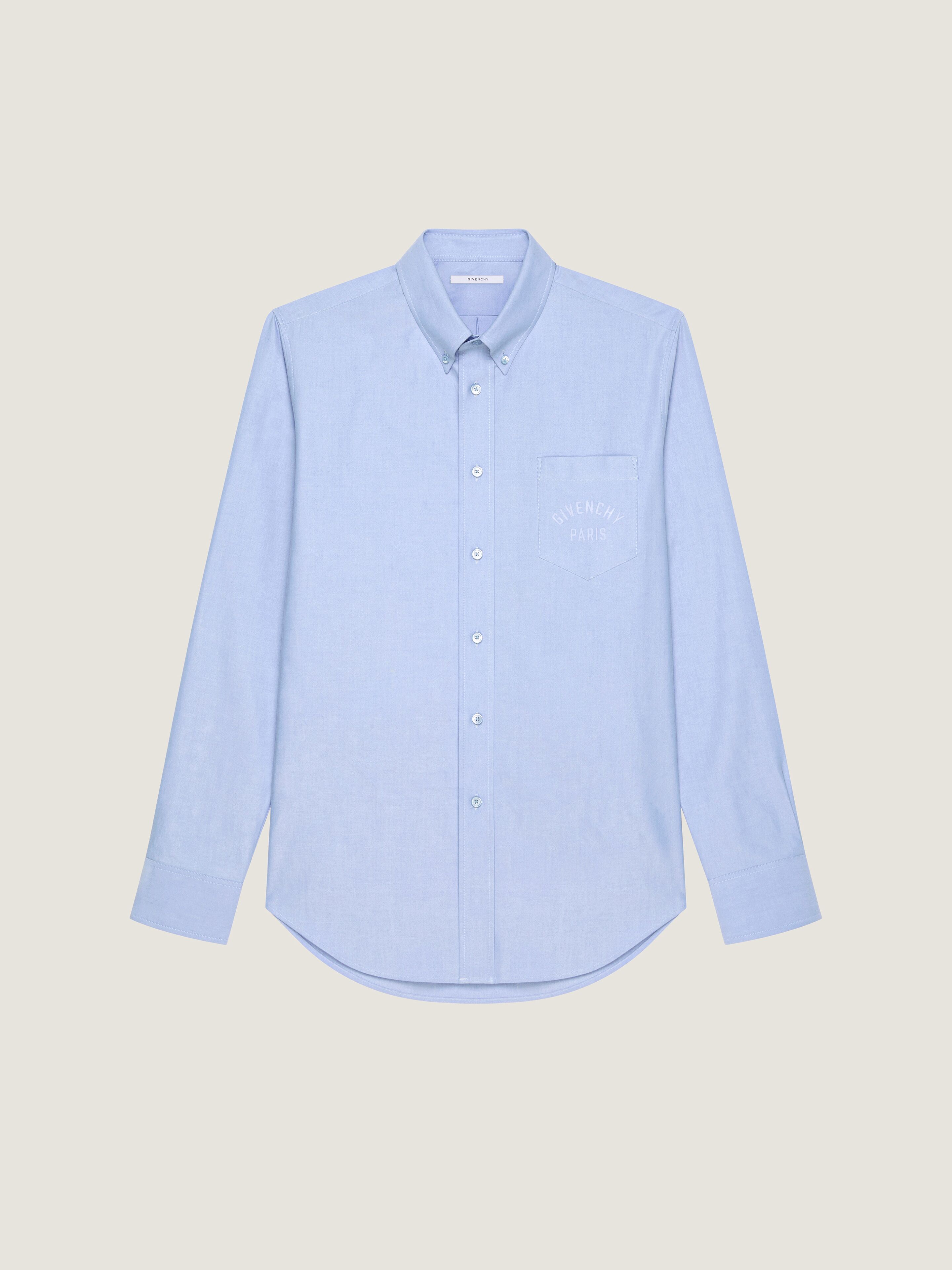 Givenchy Button-down Shirt With Pointed Collar And Embroidered Detail In Blue