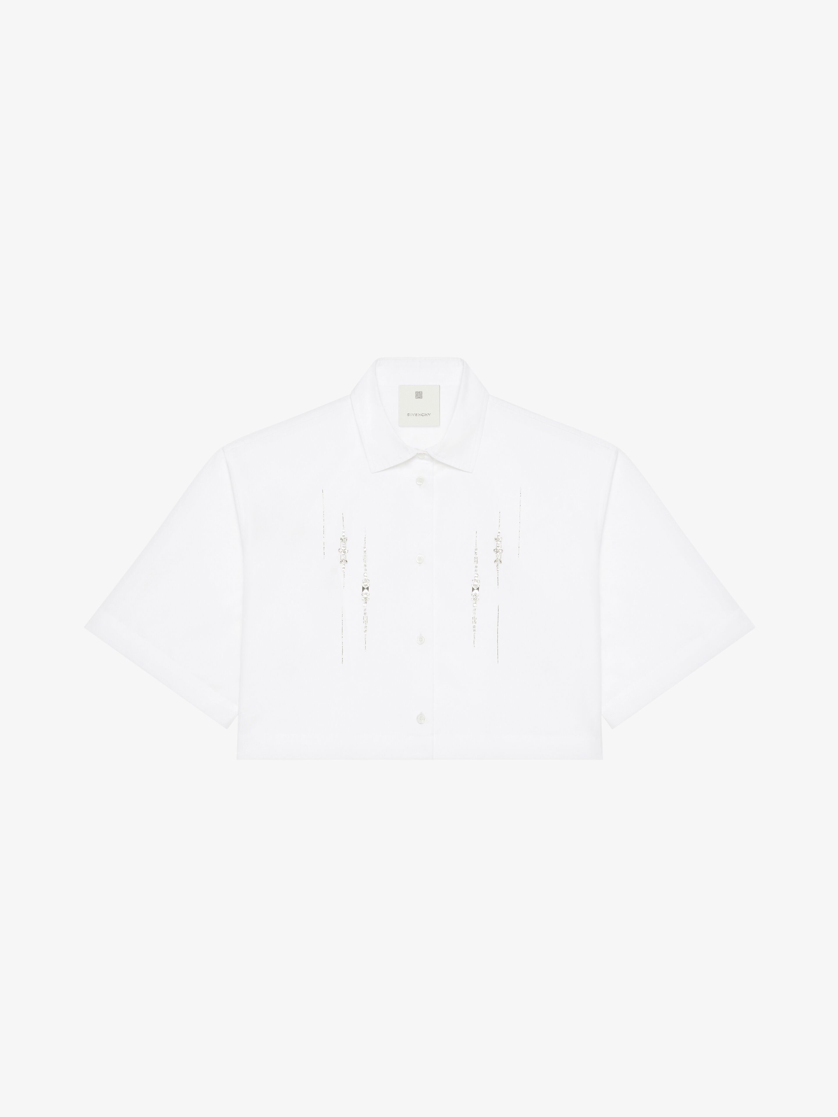 Givenchy - For Women - Cropped Shirt In Poplin With Crystals - Silver - For Women - Size: 42