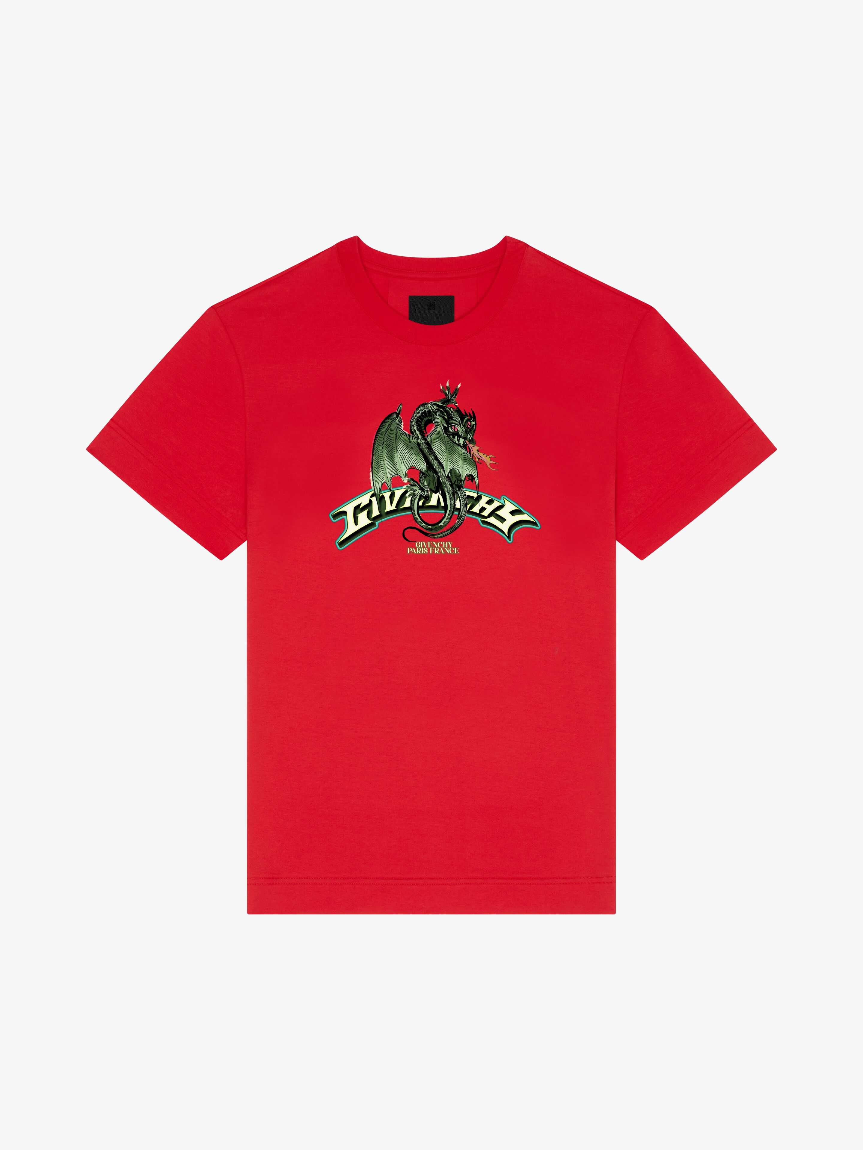 Shop Givenchy Slim Fit T-shirt In Cotton With  Dragon Print In Red