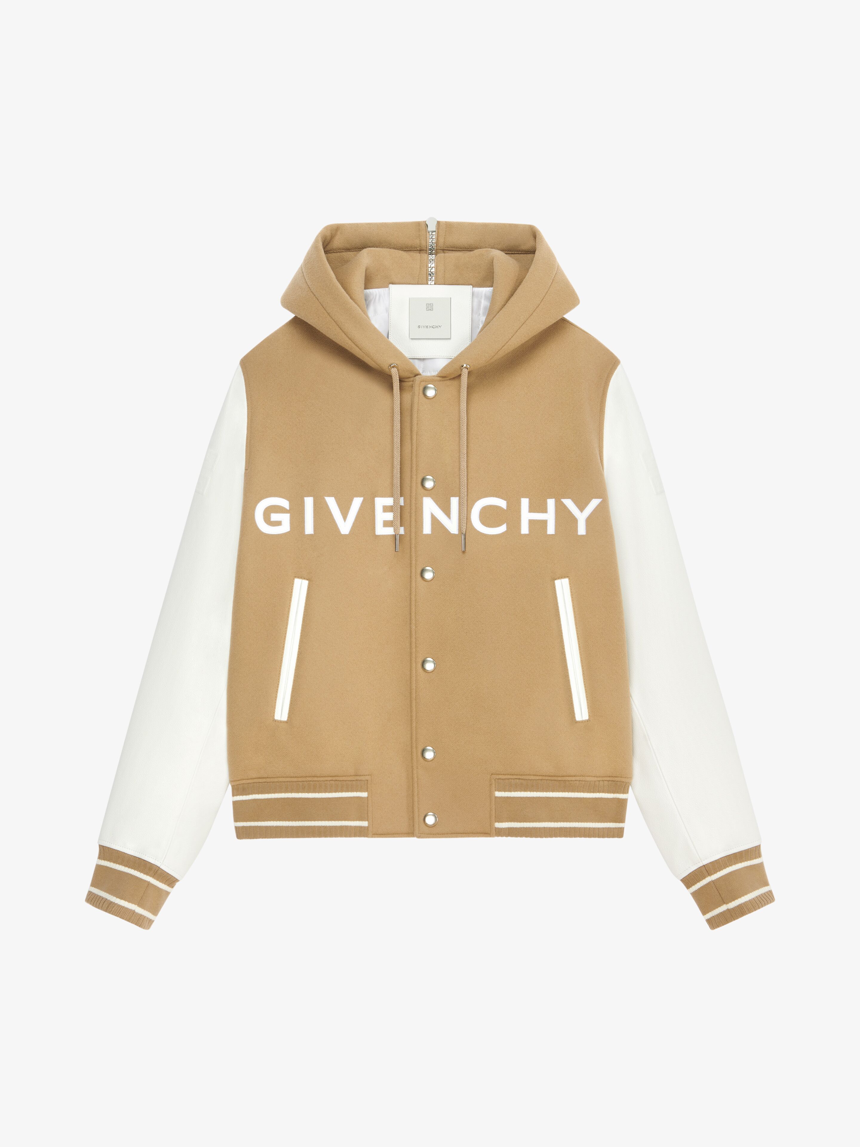 Shop Givenchy Hooded Varsity Jacket In Wool And Leather In White
