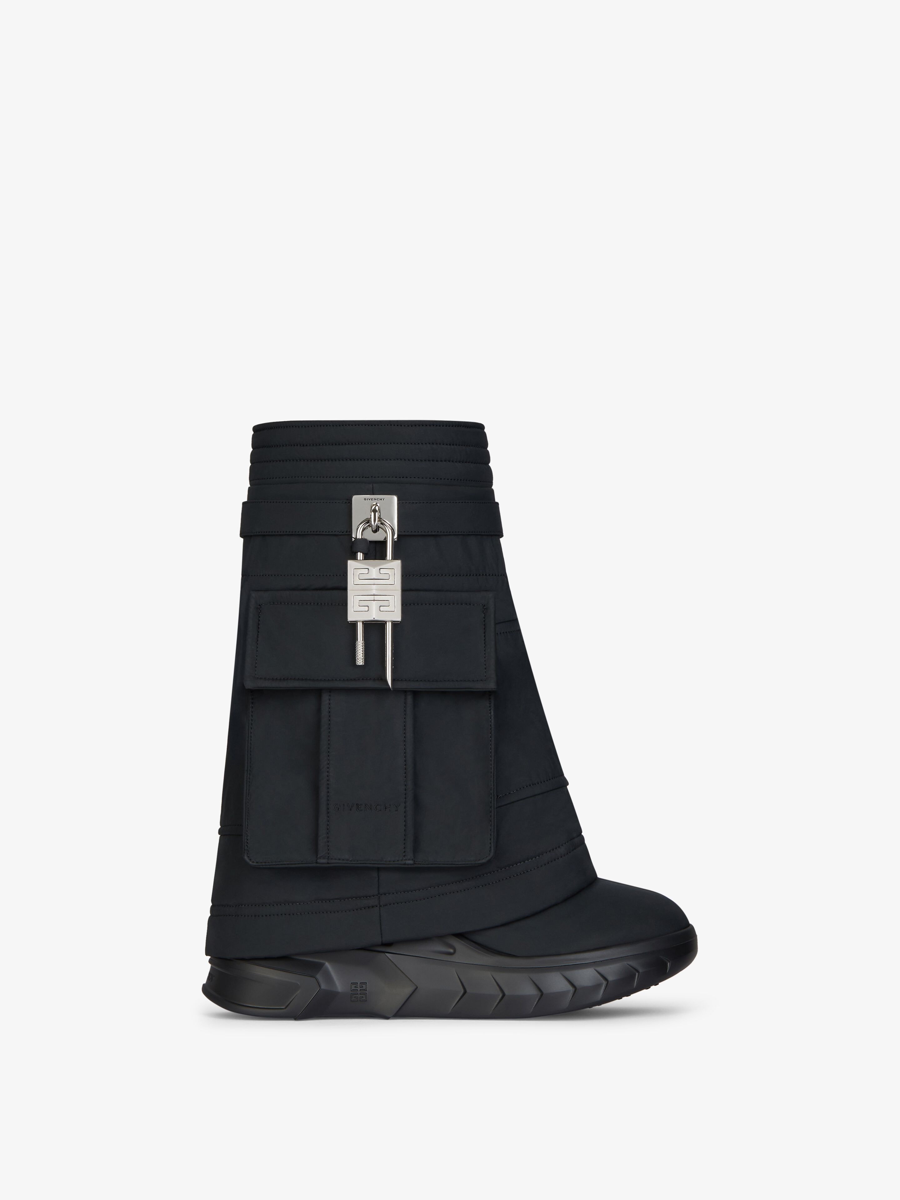 Shop Givenchy Shark Lock Biker Ankle Boots In Nylon With Pockets In Noir