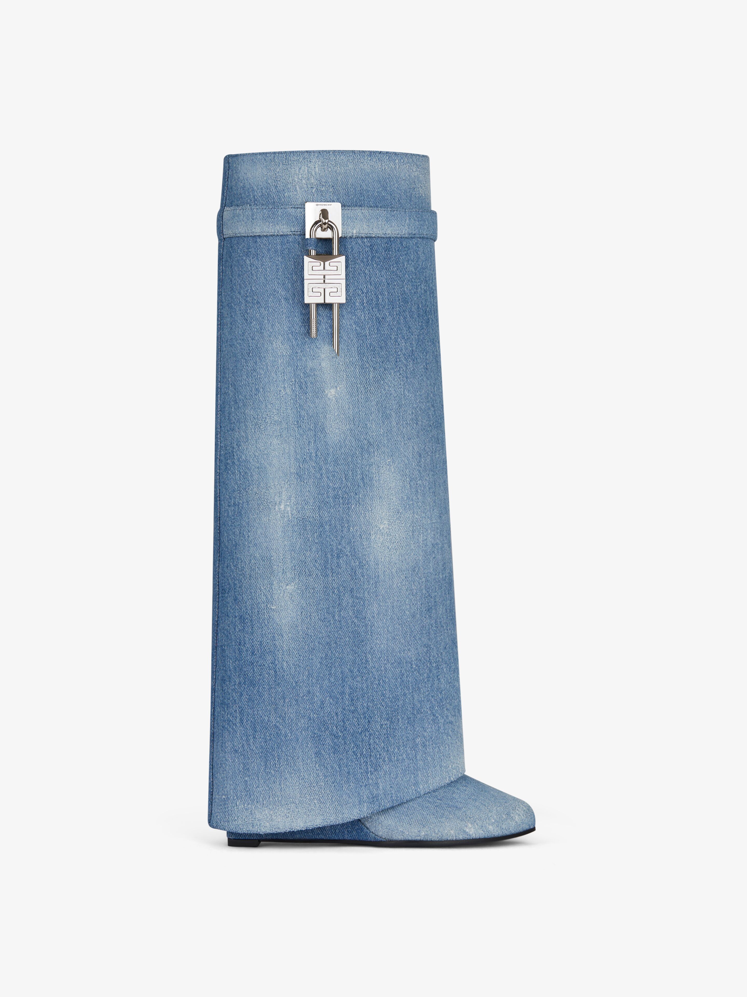 Shop Givenchy Shark Lock Boots Wide Fit In Washed Denim In Medium Blue