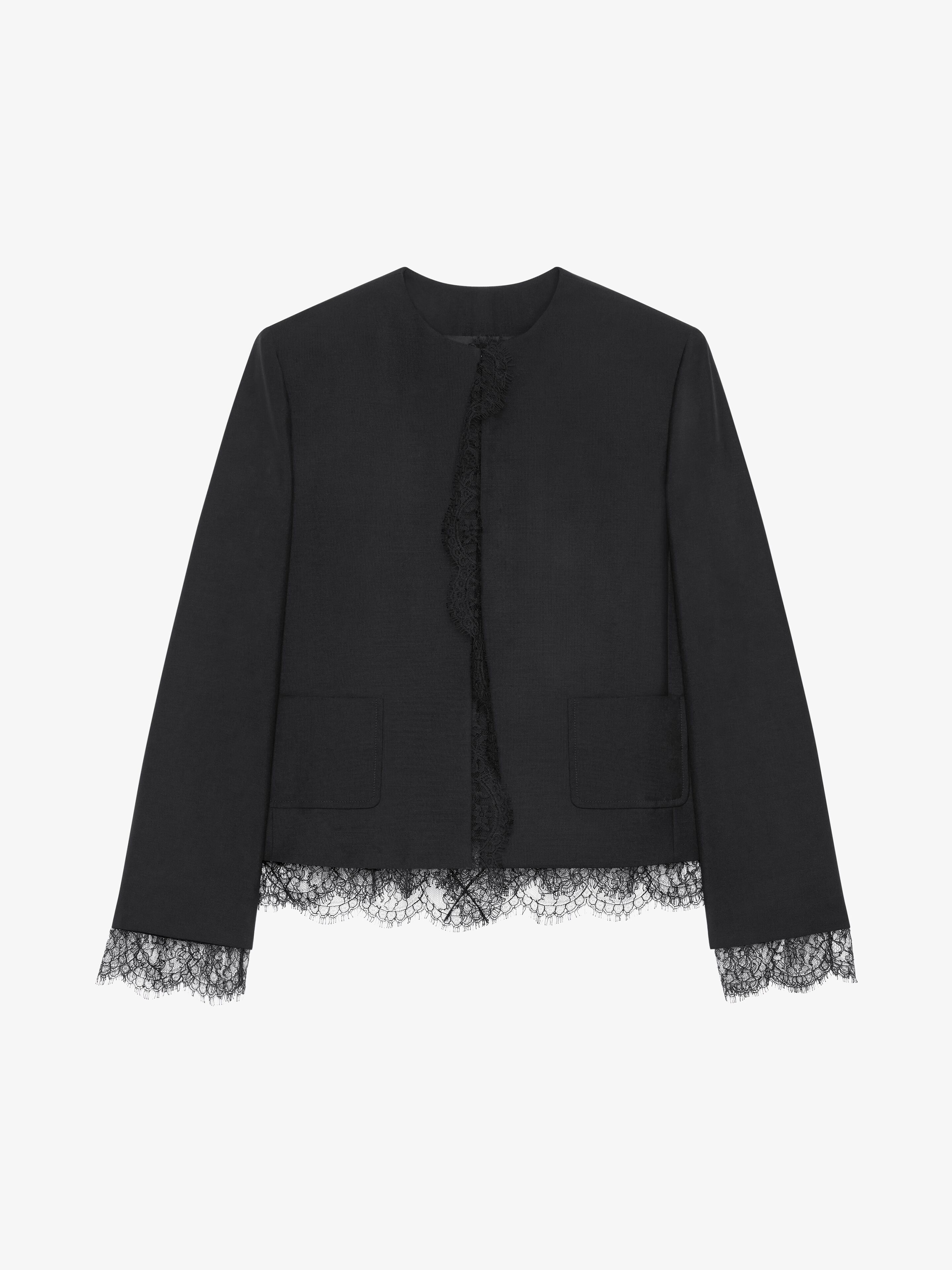 Shop Givenchy Jacket In Wool And Mohair With Lace In Black