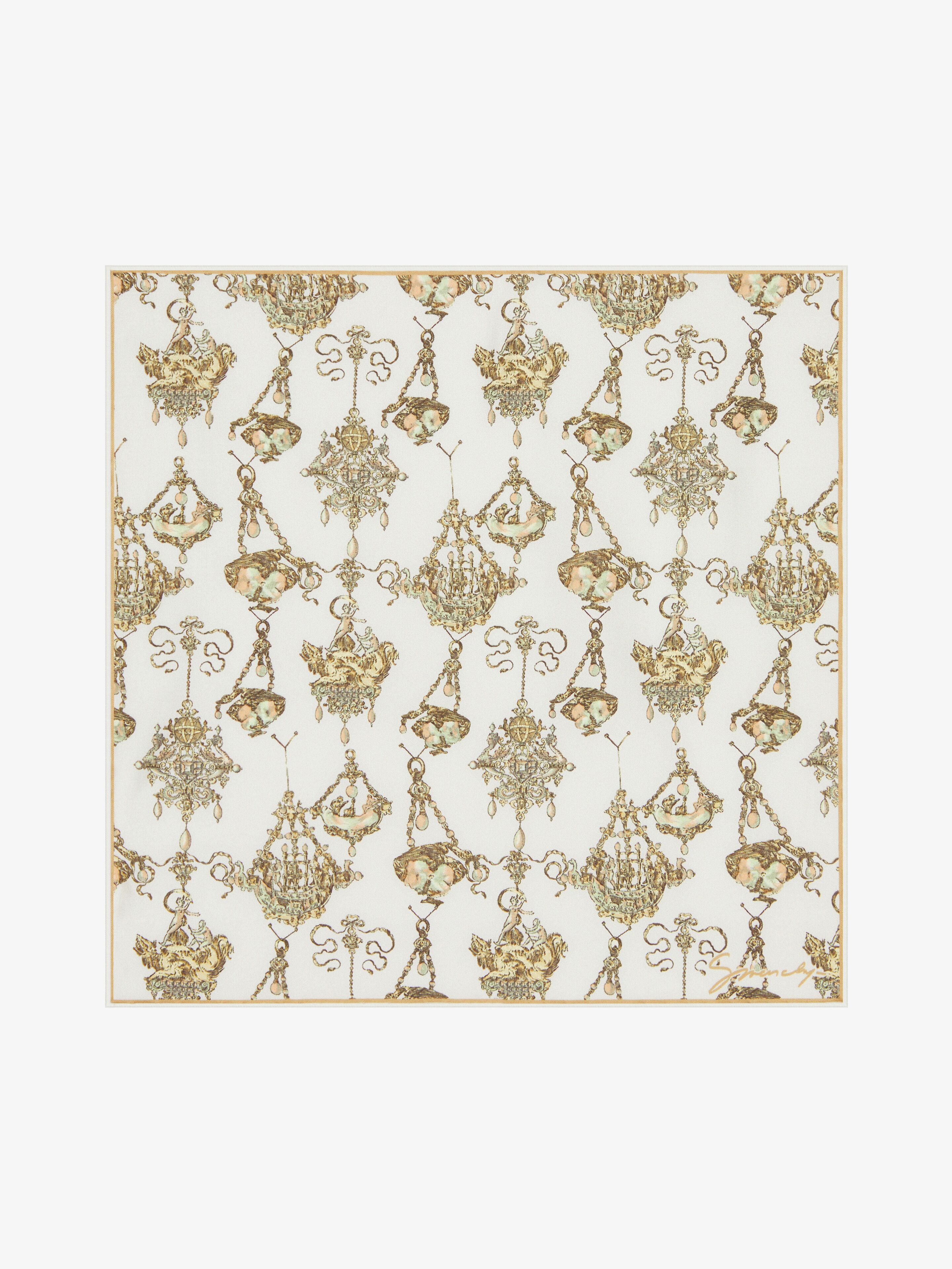 Givenchy - For Men - Pocket Square In Silk With Printed Chandelier - Beige - For Men - Size: TU