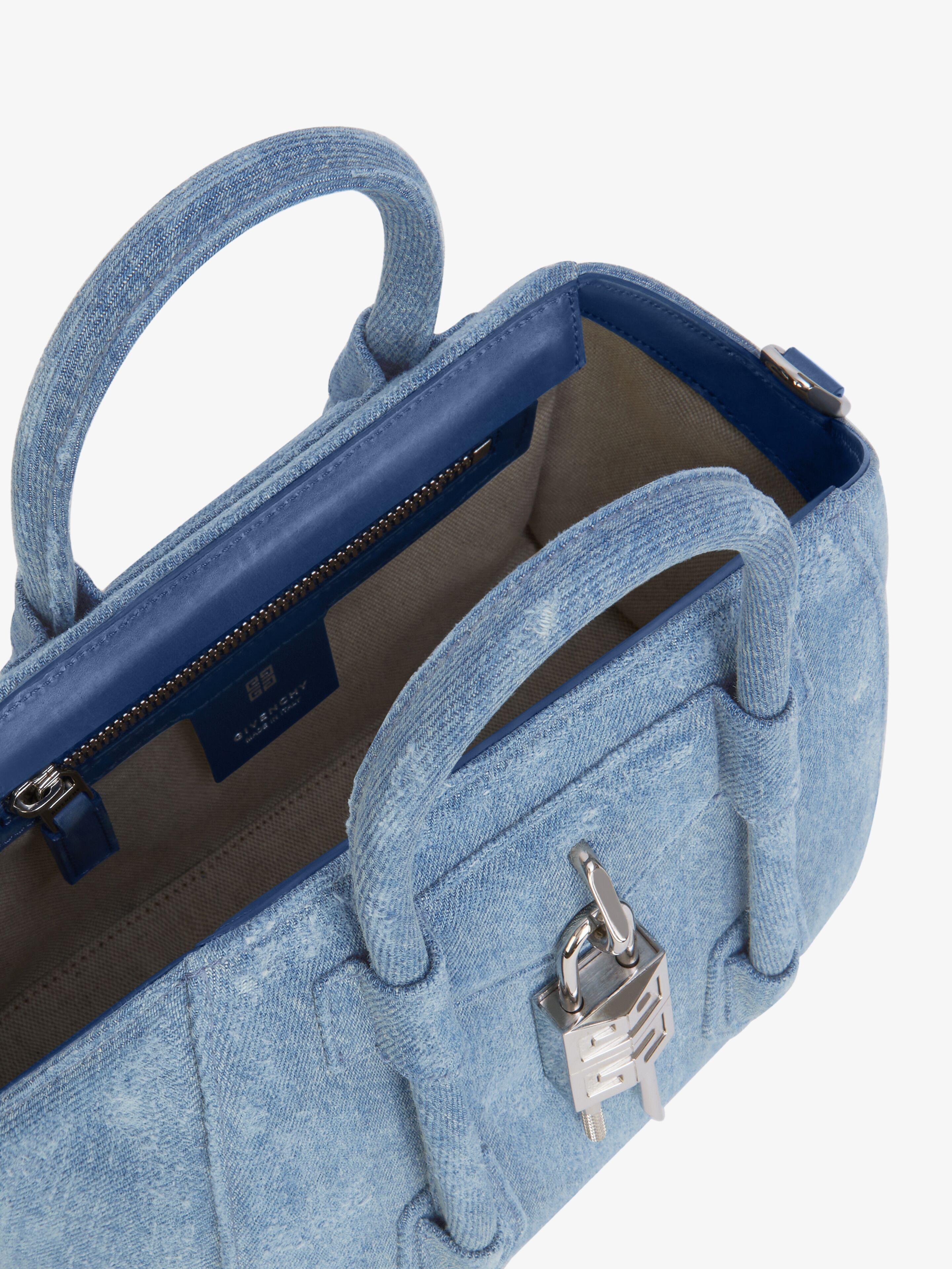 Mini Antigona Lock bag in washed denim in - medium blue