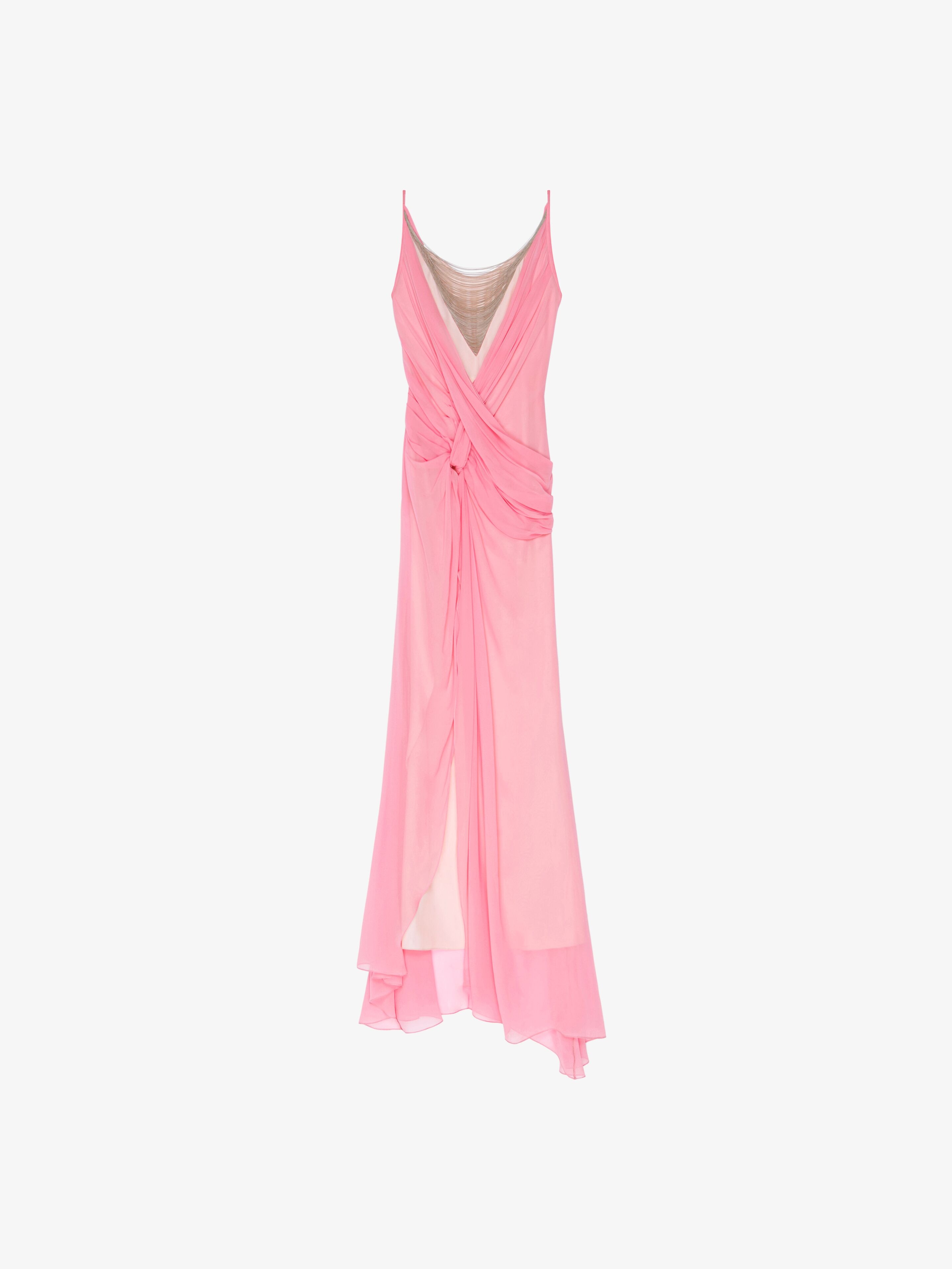 Shop Givenchy Evening Draped Dress In Silk With Chains In Flamingo
