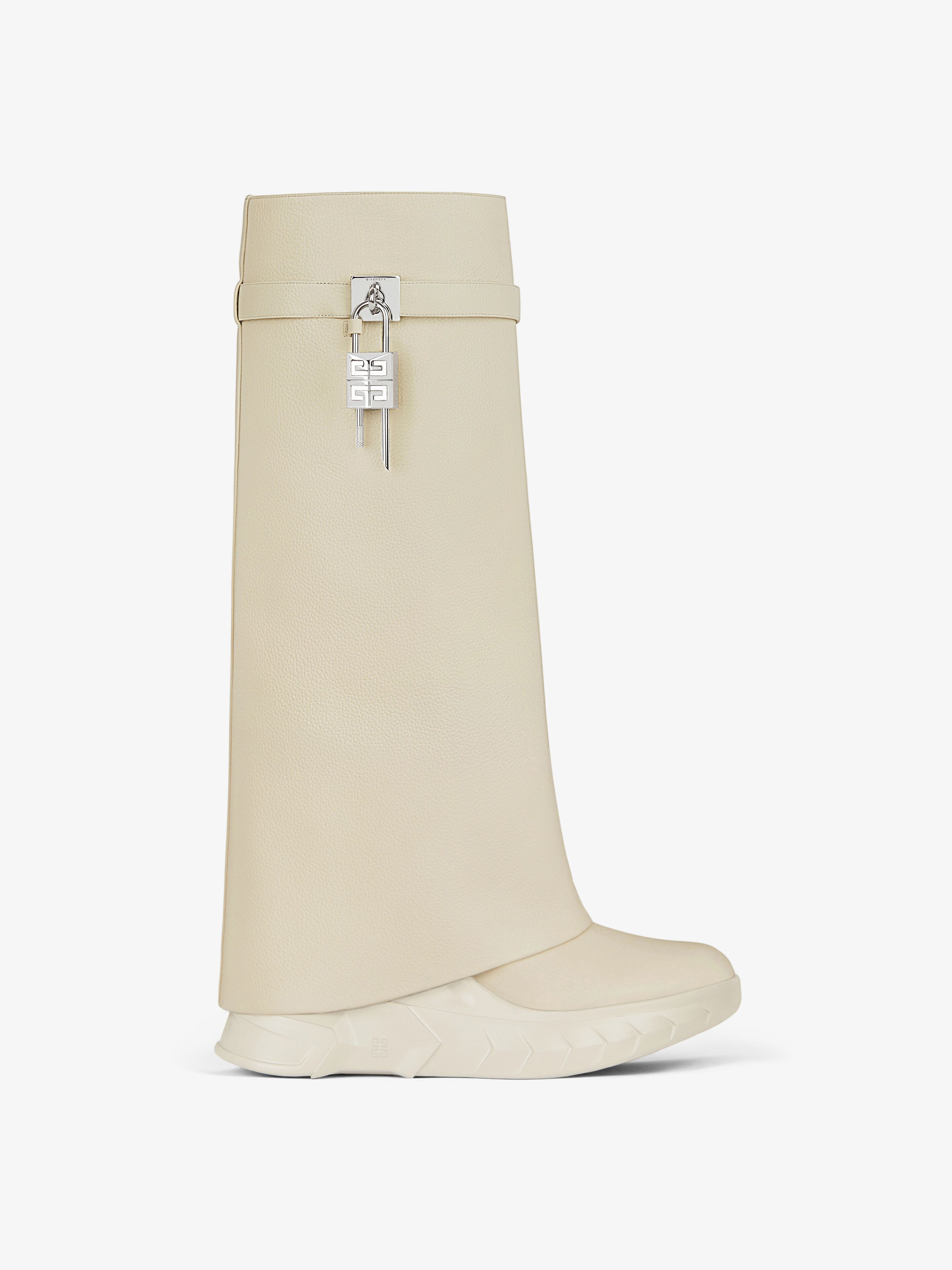 Shop Givenchy Shark Lock Biker Boots In Grained Leather In Beige
