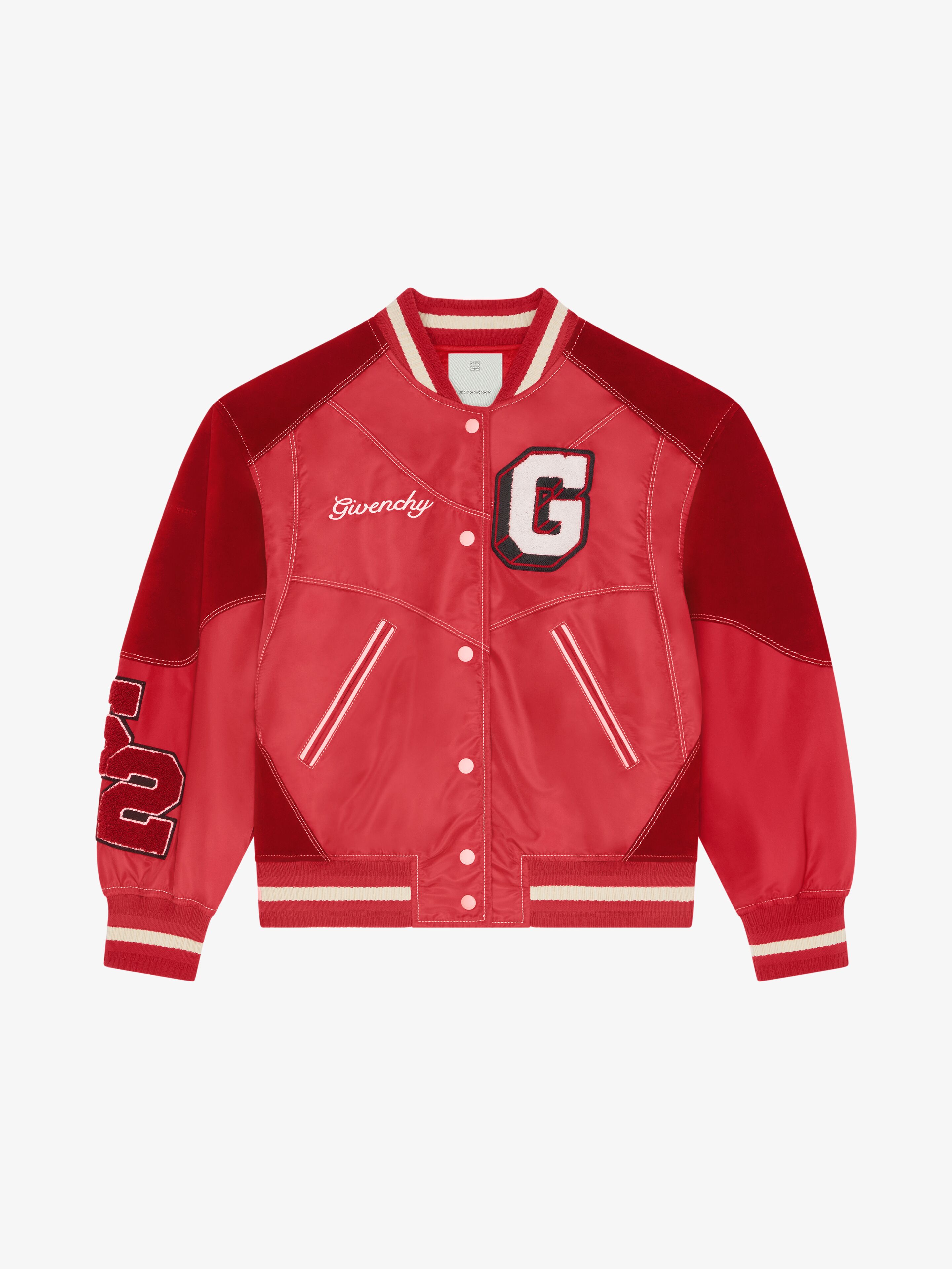 Shop Givenchy College Bi-material Varsity Jacket In Red Cherry