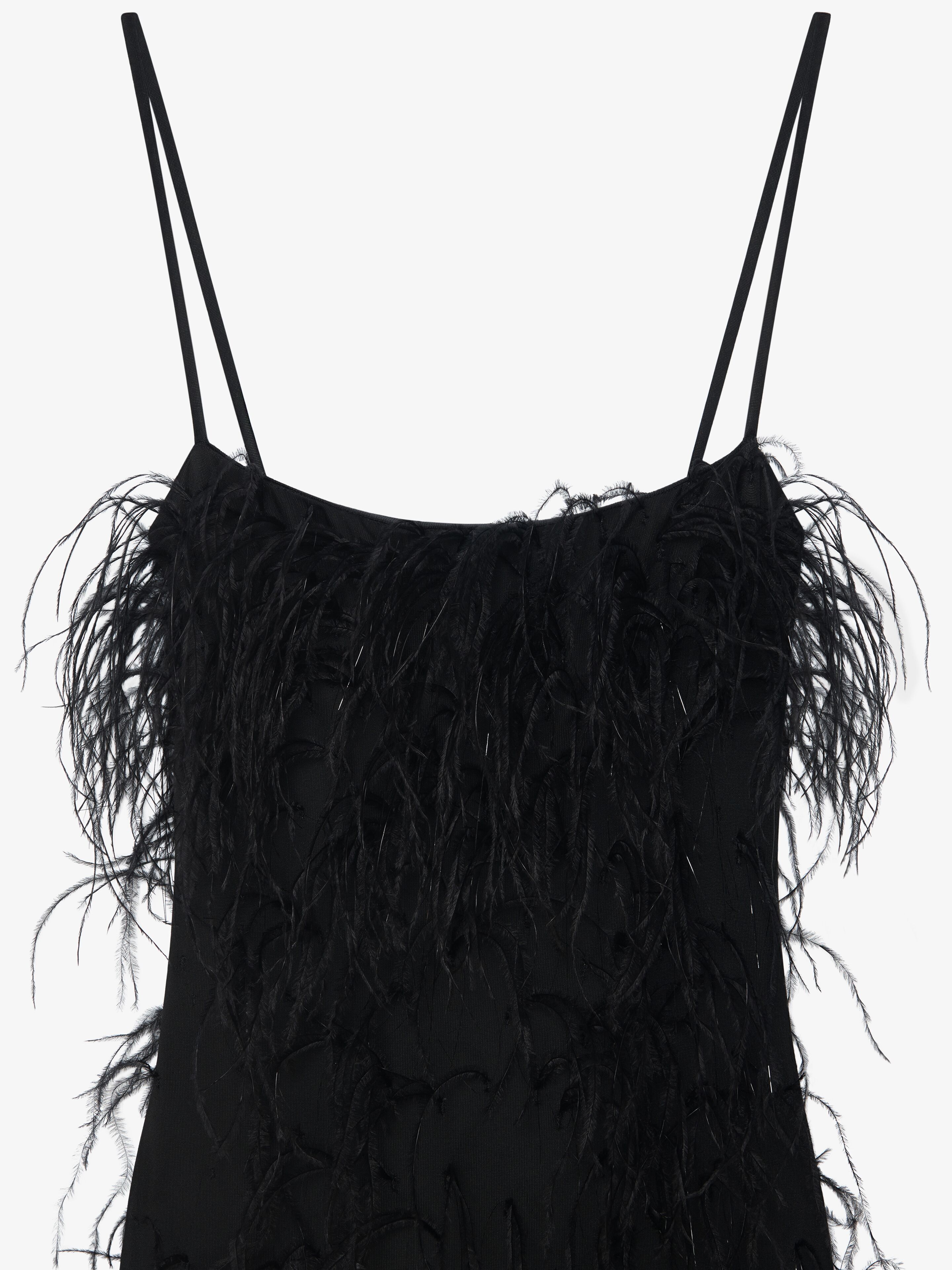 Evening straps dress with feathers and lurex - black