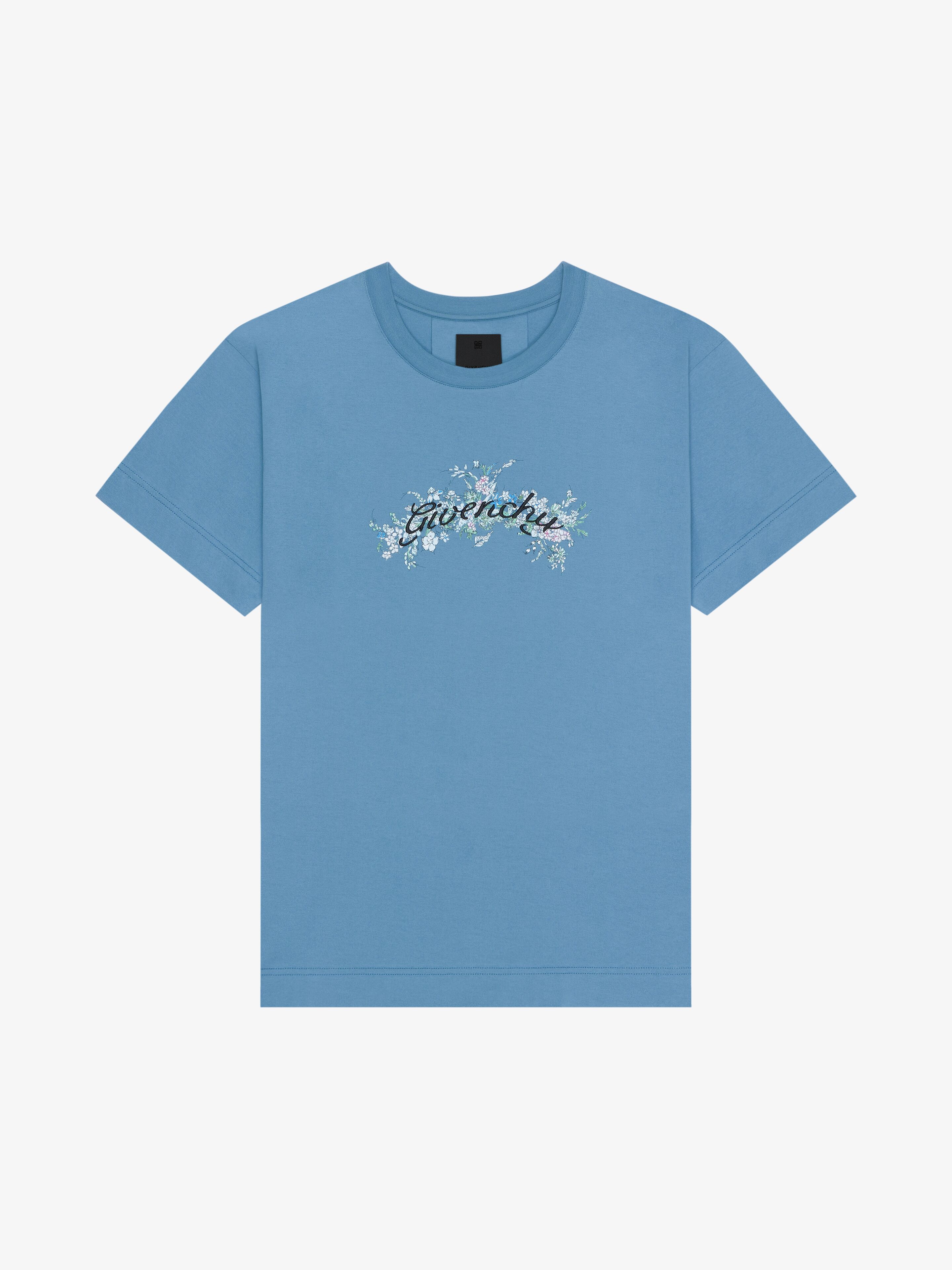 T shirt in cotton GIVENCHY Flowers in steel blue Givenchy US