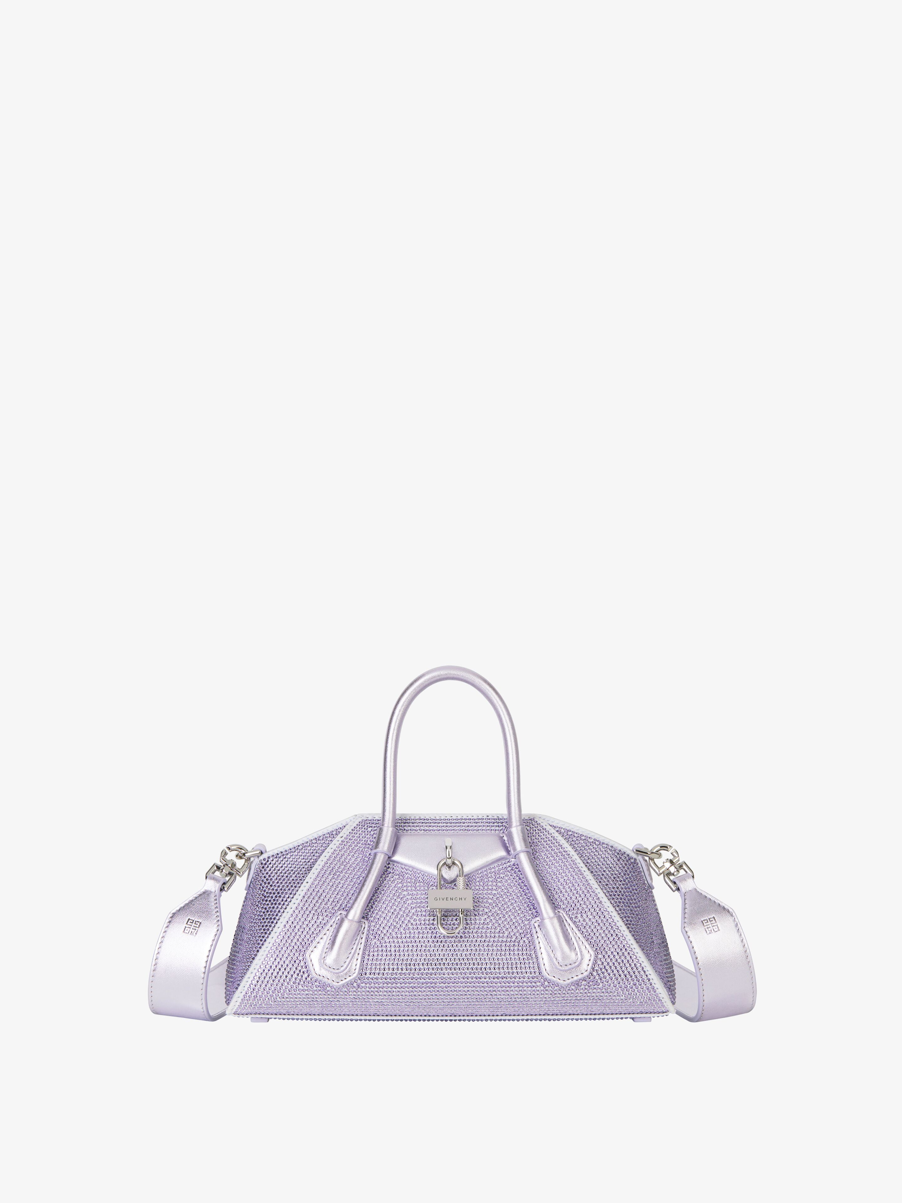 Shop Givenchy Mini Antigona Stretch Bag In Satin With Strass In Multicolor