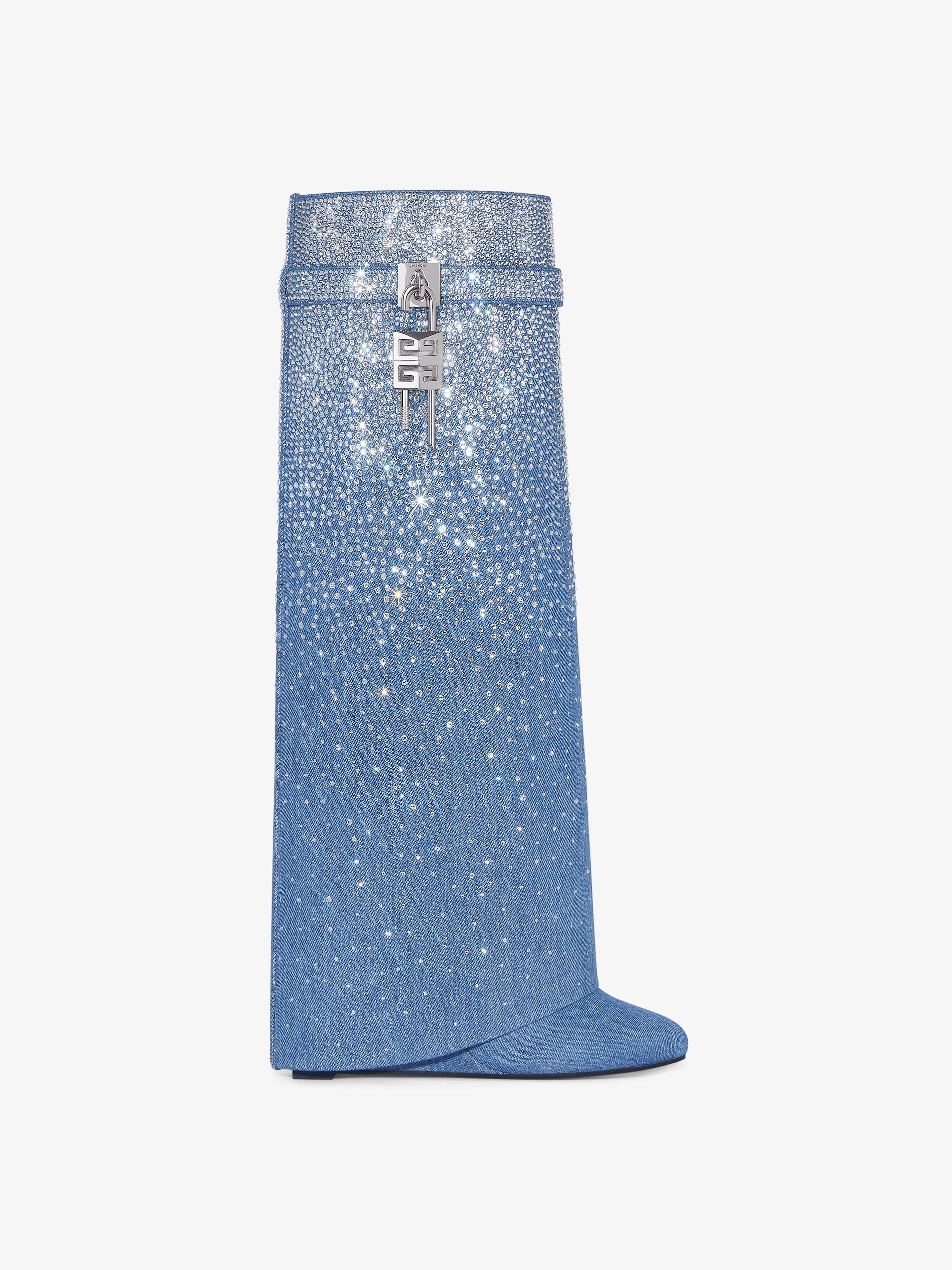 Shop Givenchy Shark Lock Boots In Denim With Strass In Blue