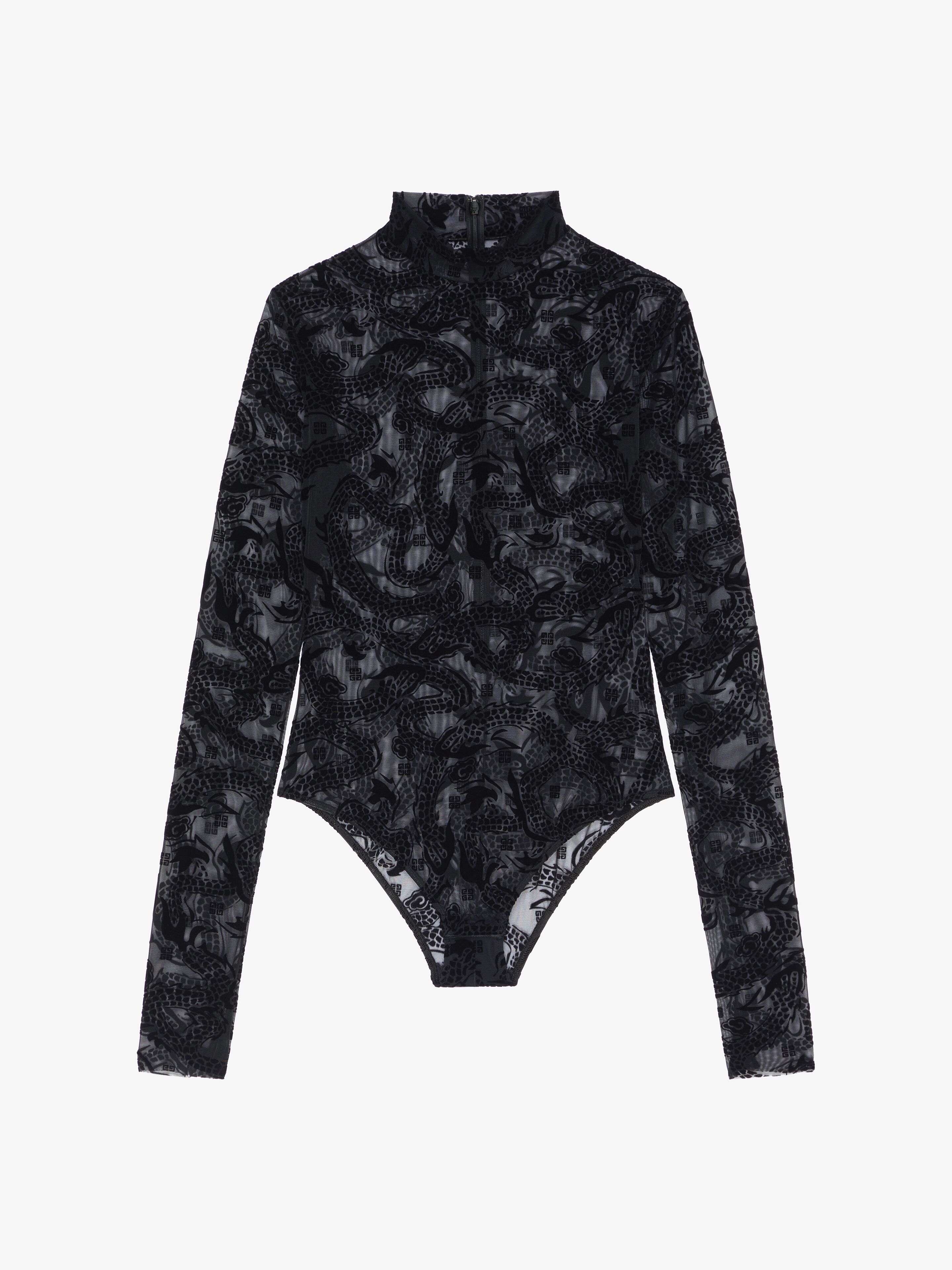Shop Givenchy Bodysuit In 4g Dragon Tulle In Black