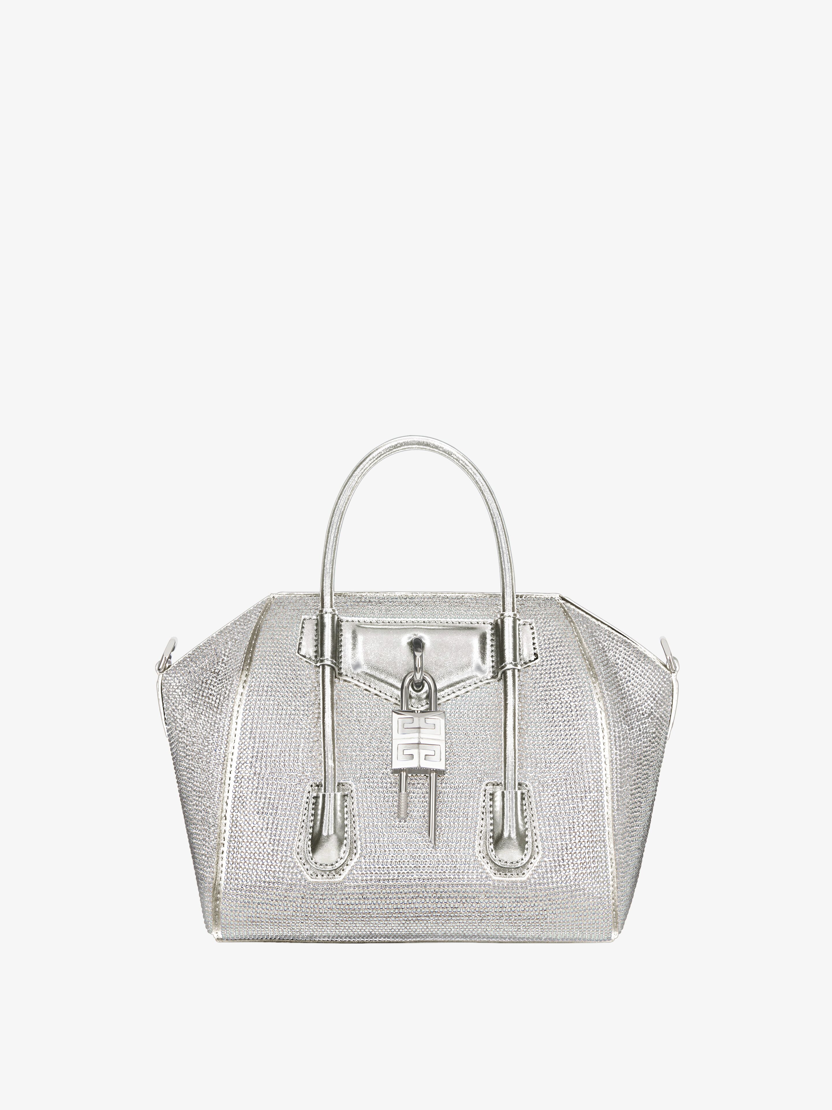 Shop Givenchy Mini Antigona Lock Bag In Satin, Strass And Leather In Multicolor