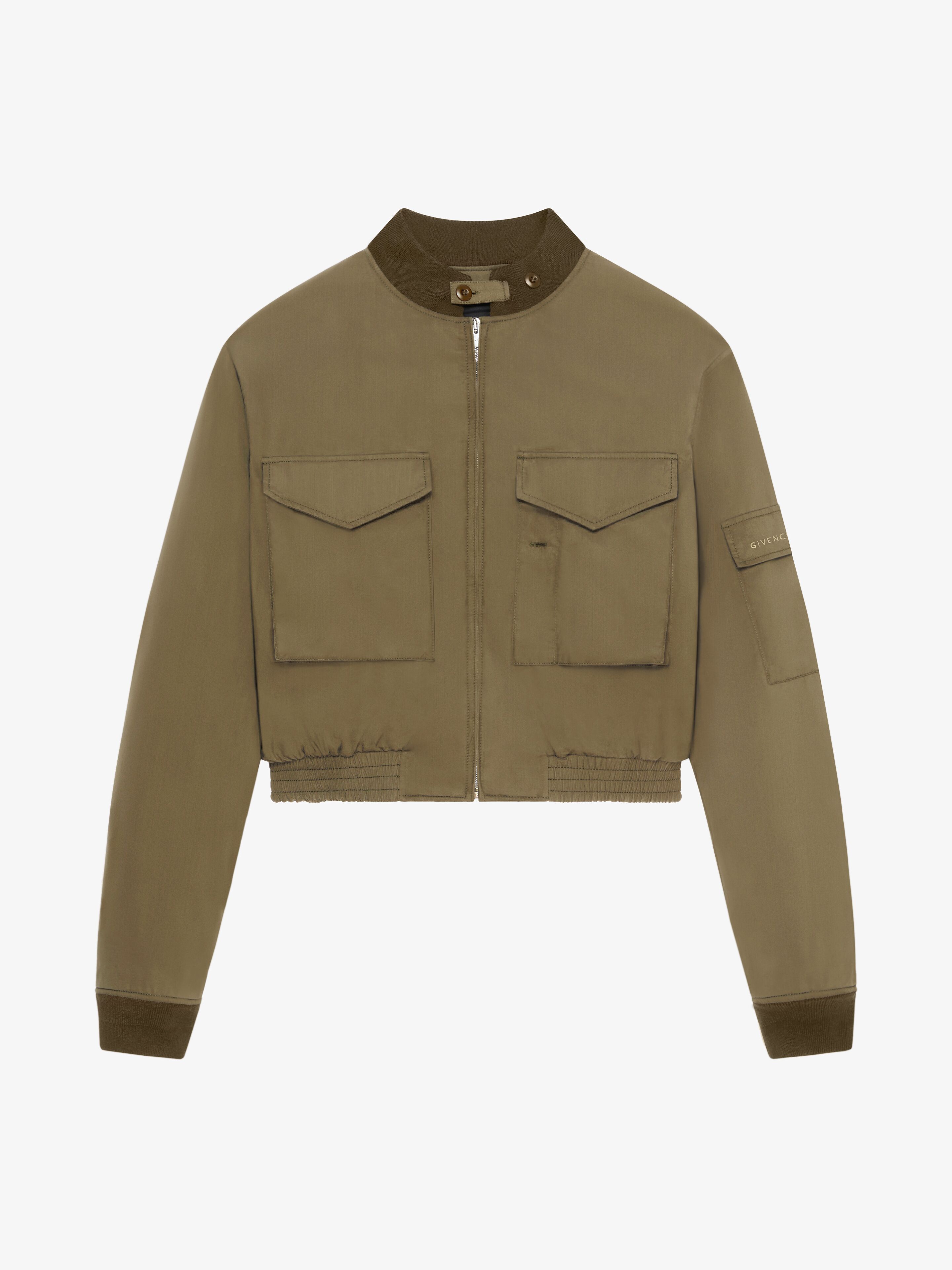 Shop Givenchy Cropped Bomber Jacket In Cotton In Olive Green