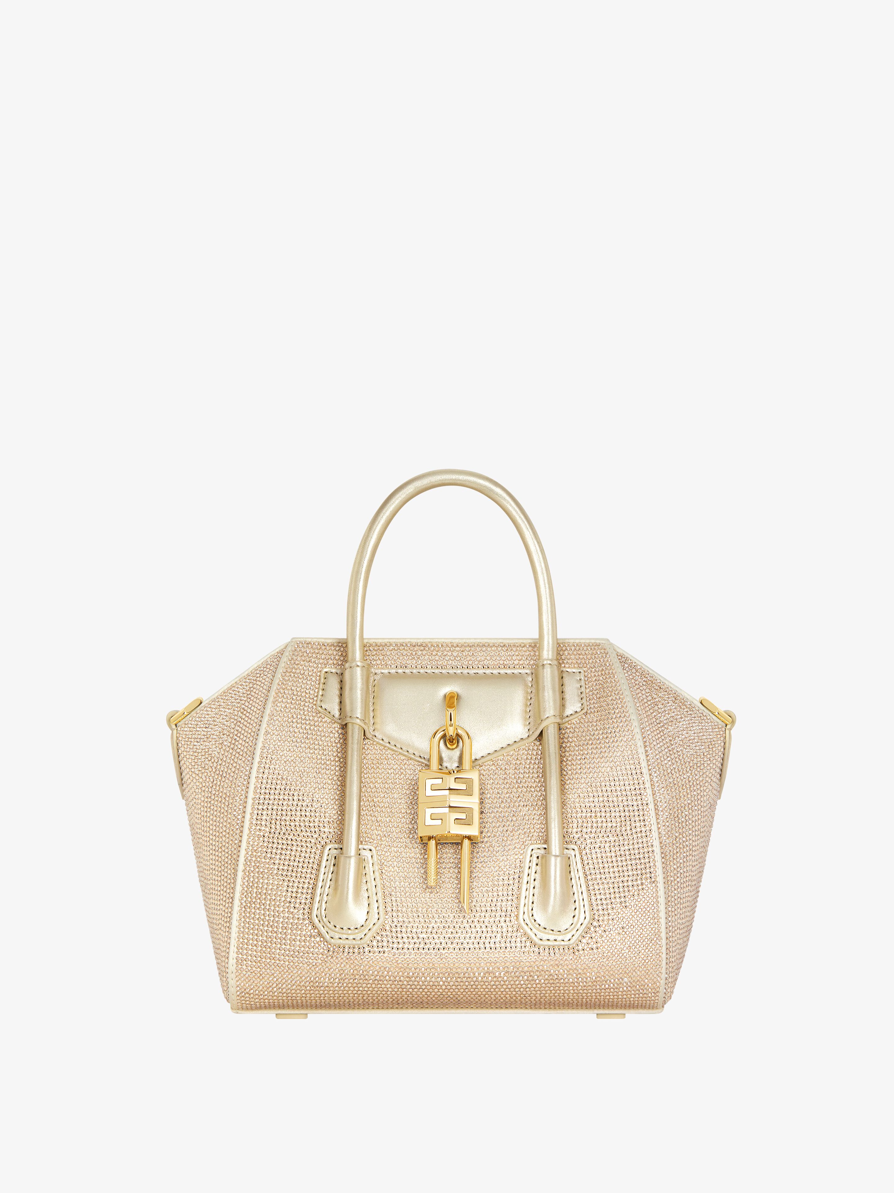 Mini Antigona Lock bag in satin with strass - blond