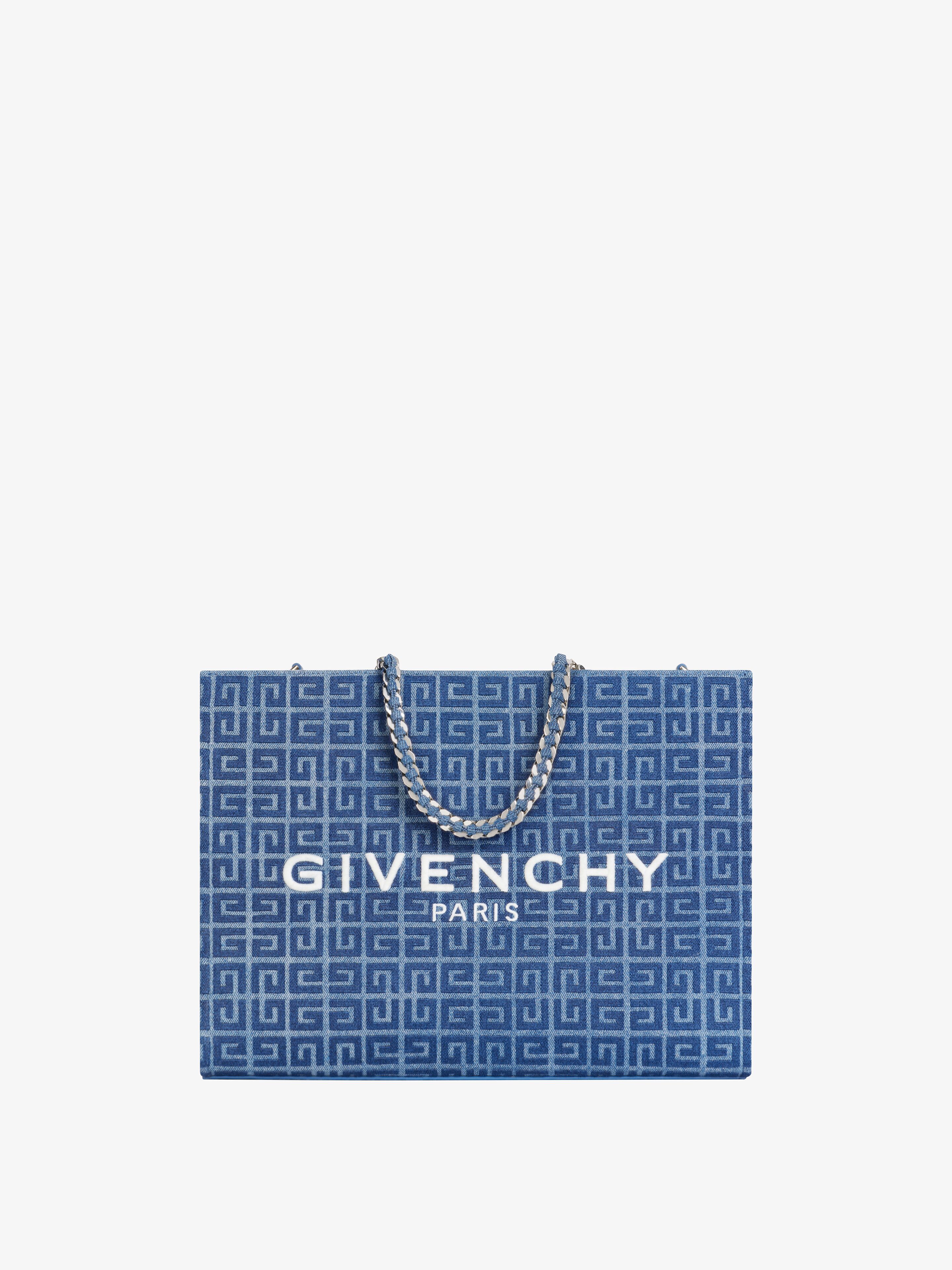 Medium G-Tote shopping bag in 4G denim with chain - medium blue 