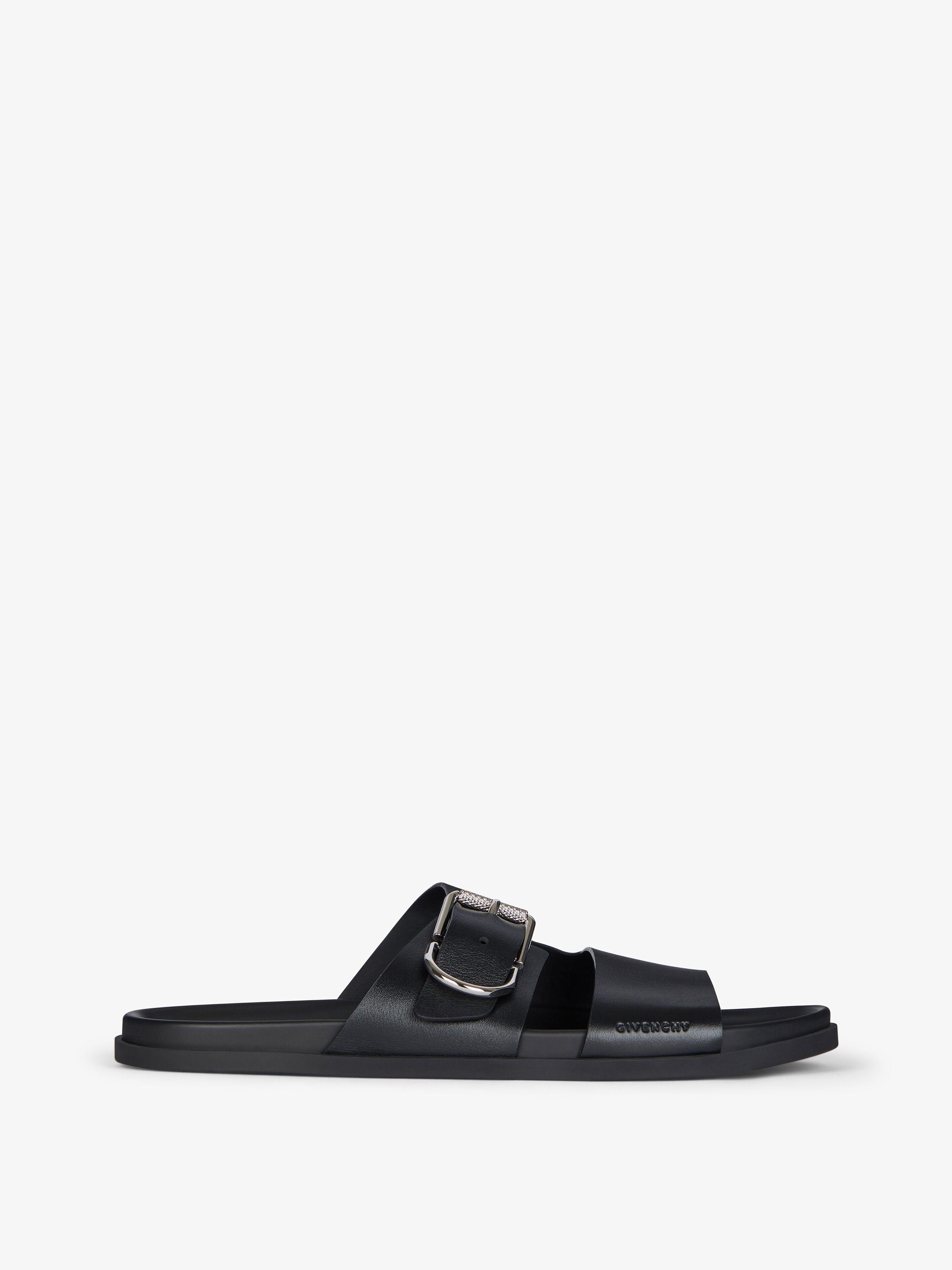 Shop Givenchy Voyou Flat Sandals In Grained Leather In Black