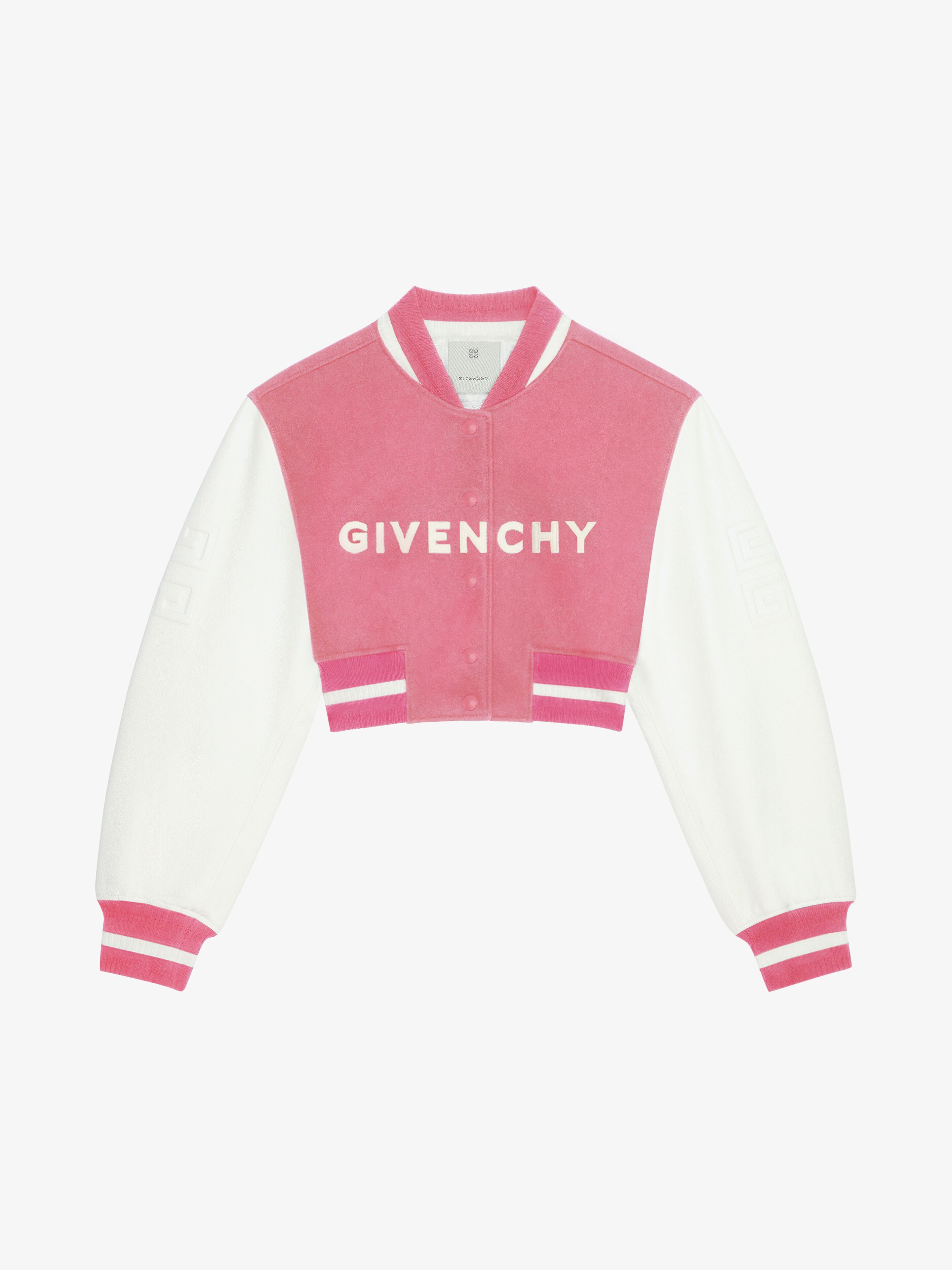 Shop Givenchy Cropped Varsity Jacket In Wool And Leather In Pink/white