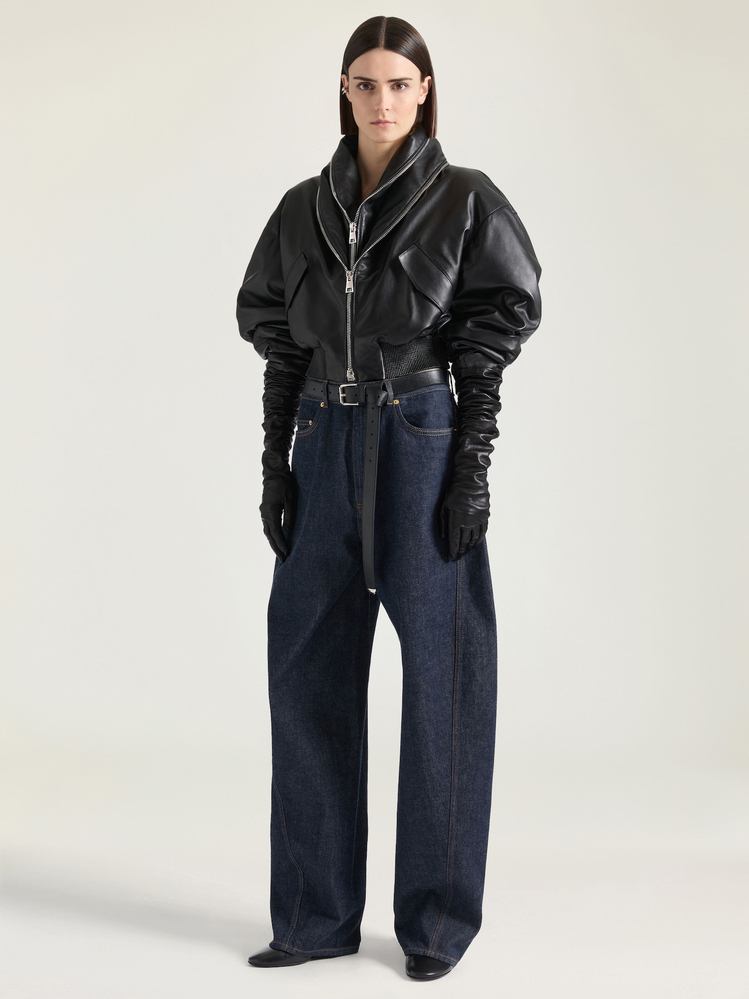Bomber with zipped shawl collar in nappa leather
