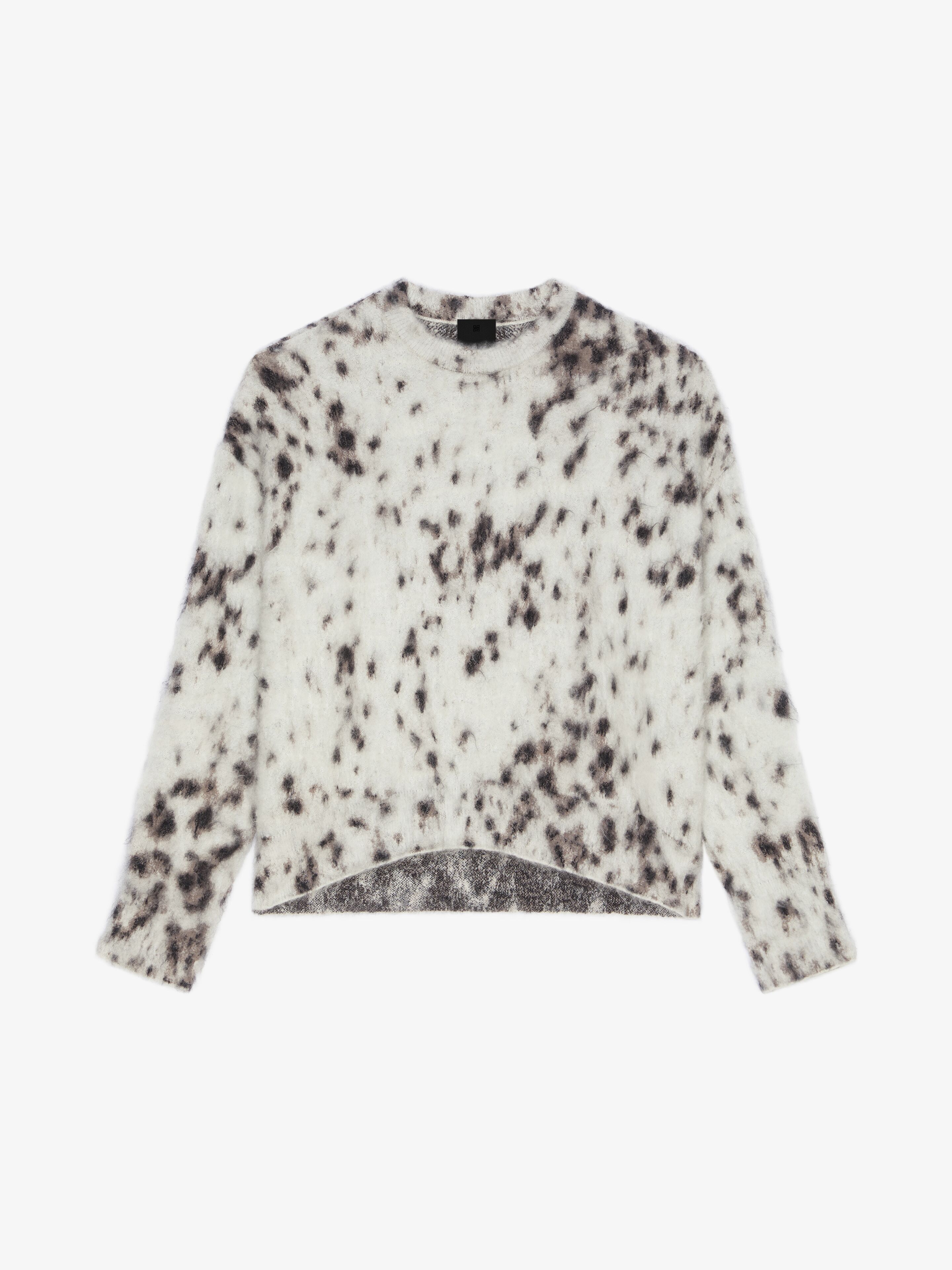 Shop Givenchy Cropped Sweater In Mohair With Snow Leopard Print In Beige/black
