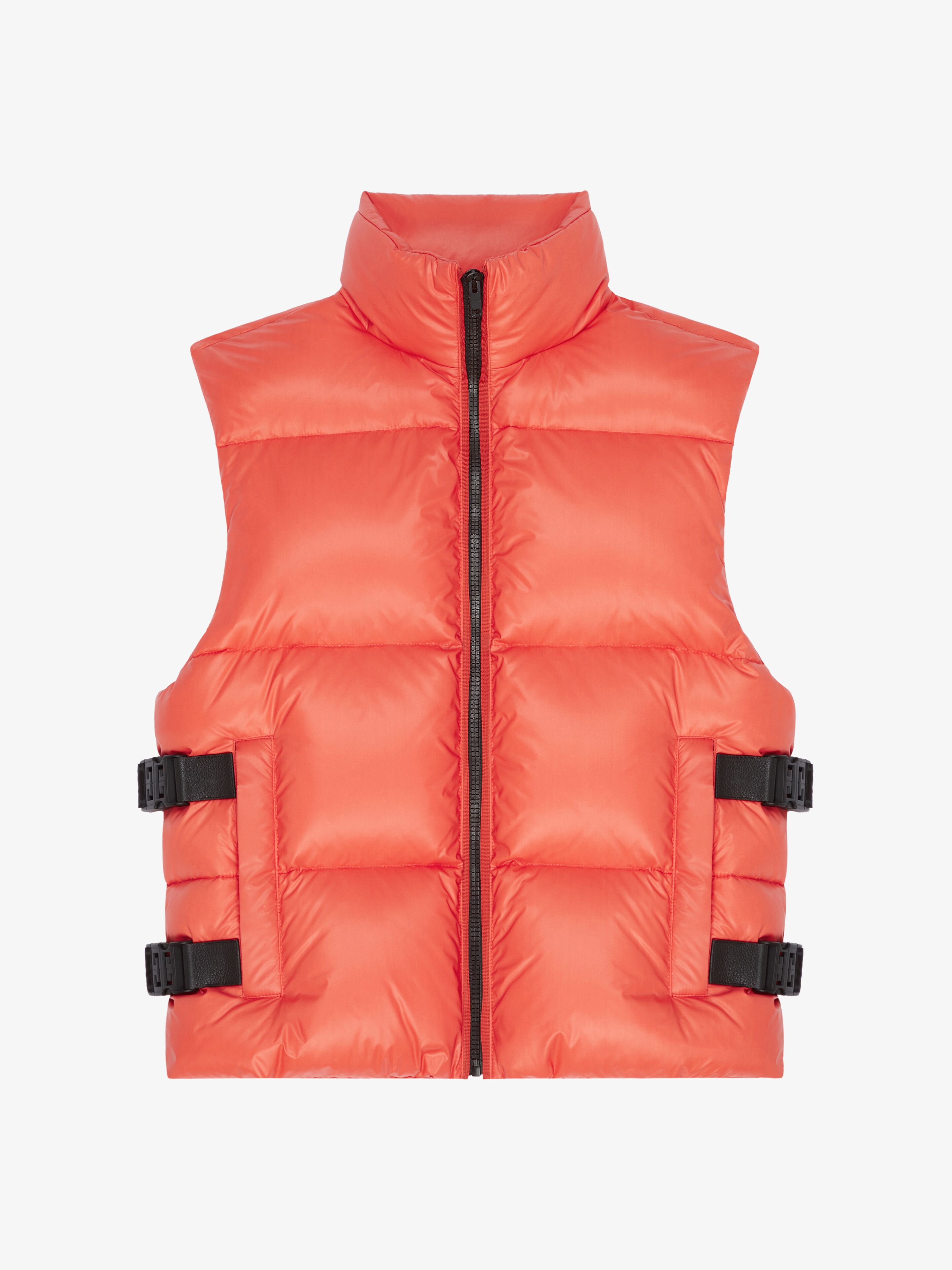 Shop Givenchy Sleeveless Puffer Jacket With Buckles In Orange