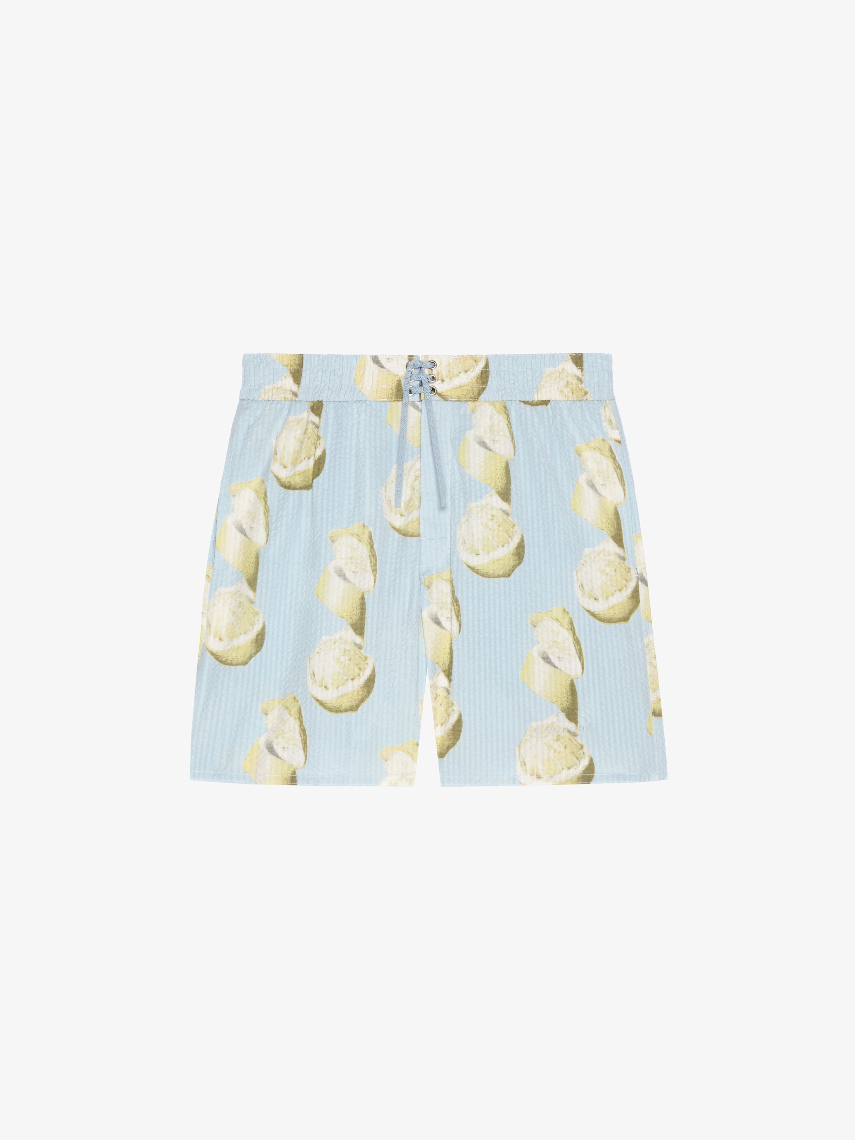 Givenchy - Short De Bain En Coton Gaufré Imprimé Citron - Bleu - pour Homme - Taille : M