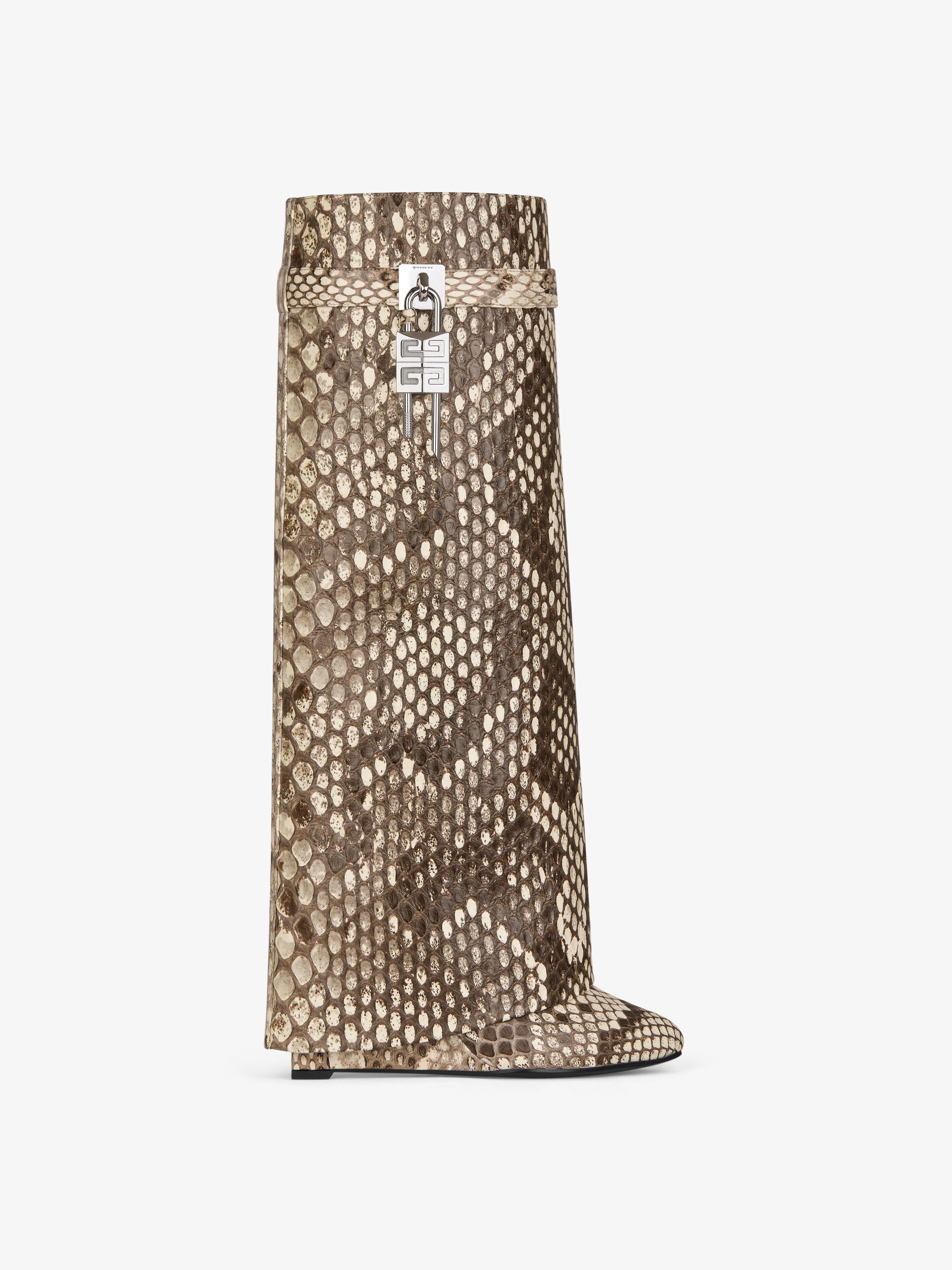 Givenchy Women's Shark Lock Boots Wide Fit In Python In Grey/natural