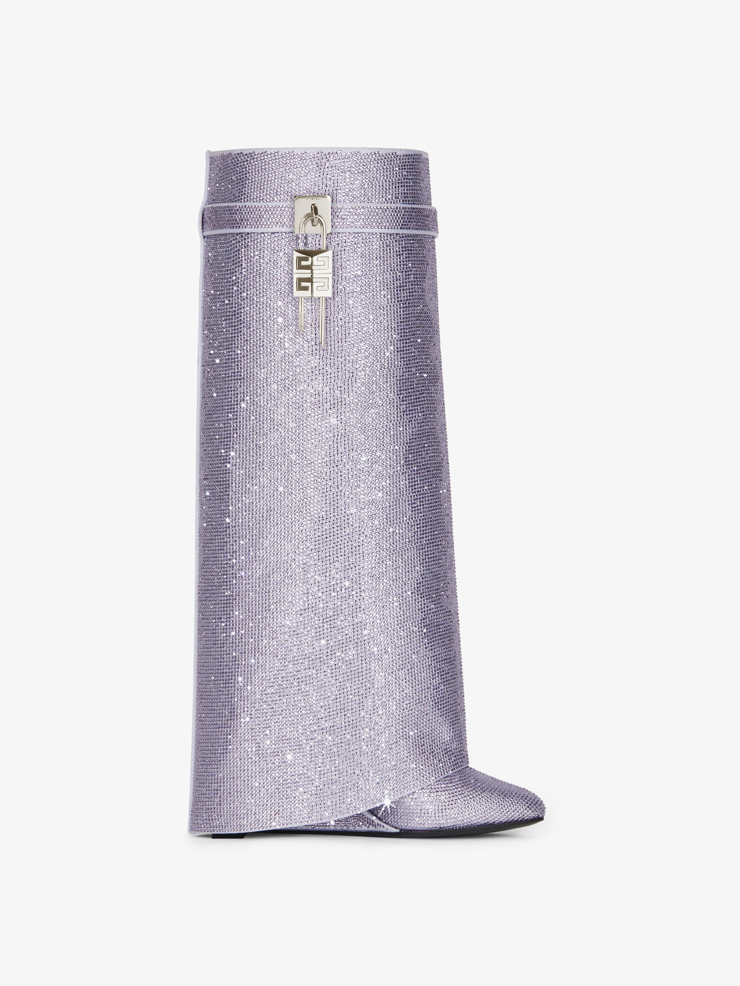 Shop Givenchy Shark Lock Boots Wide Fit In Satin With Strass In Lavender