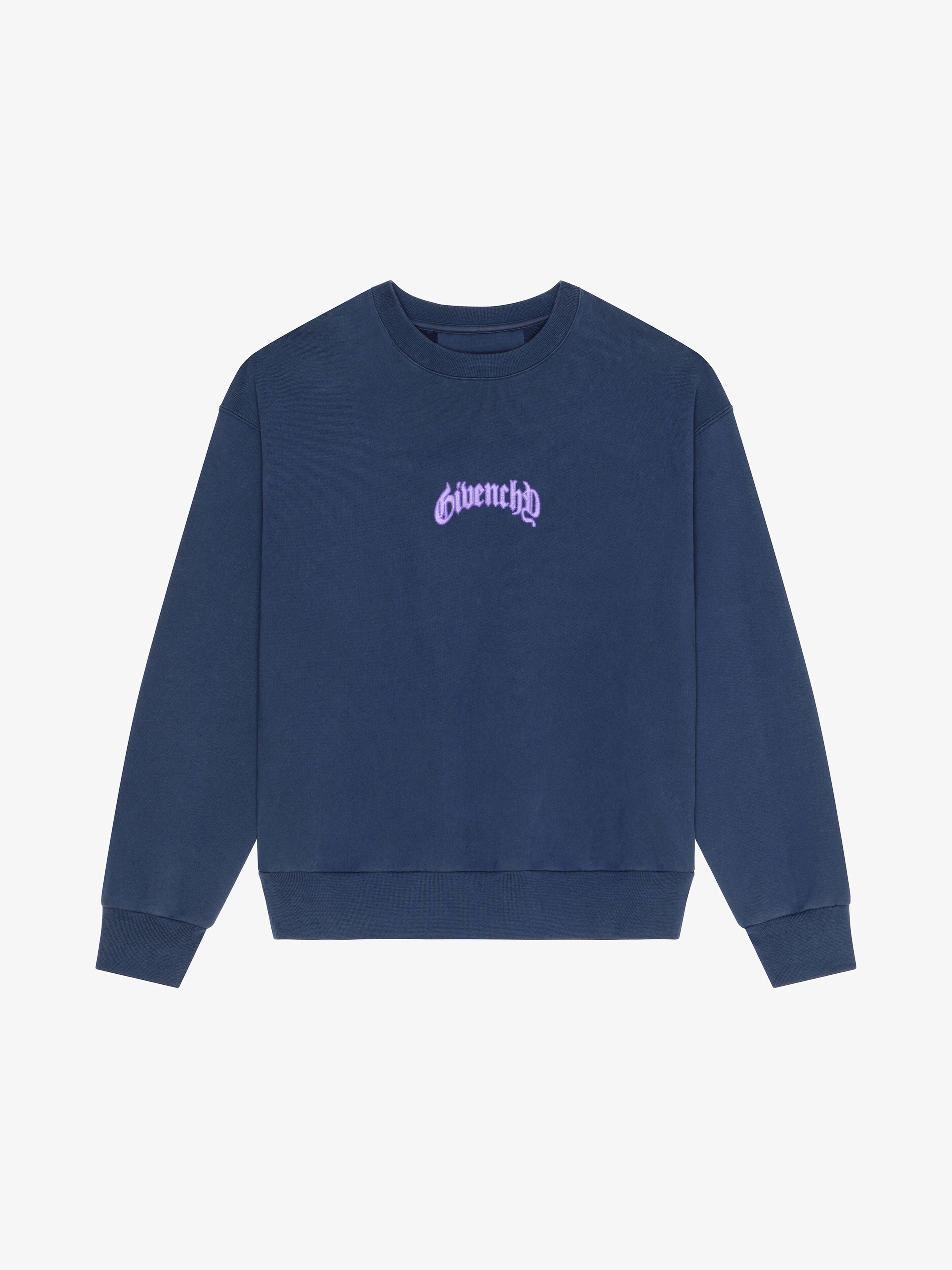 Givenchy Men's Boxy Fit Sweatshirt In Fleece With Reflective Artwork In Deep Blue