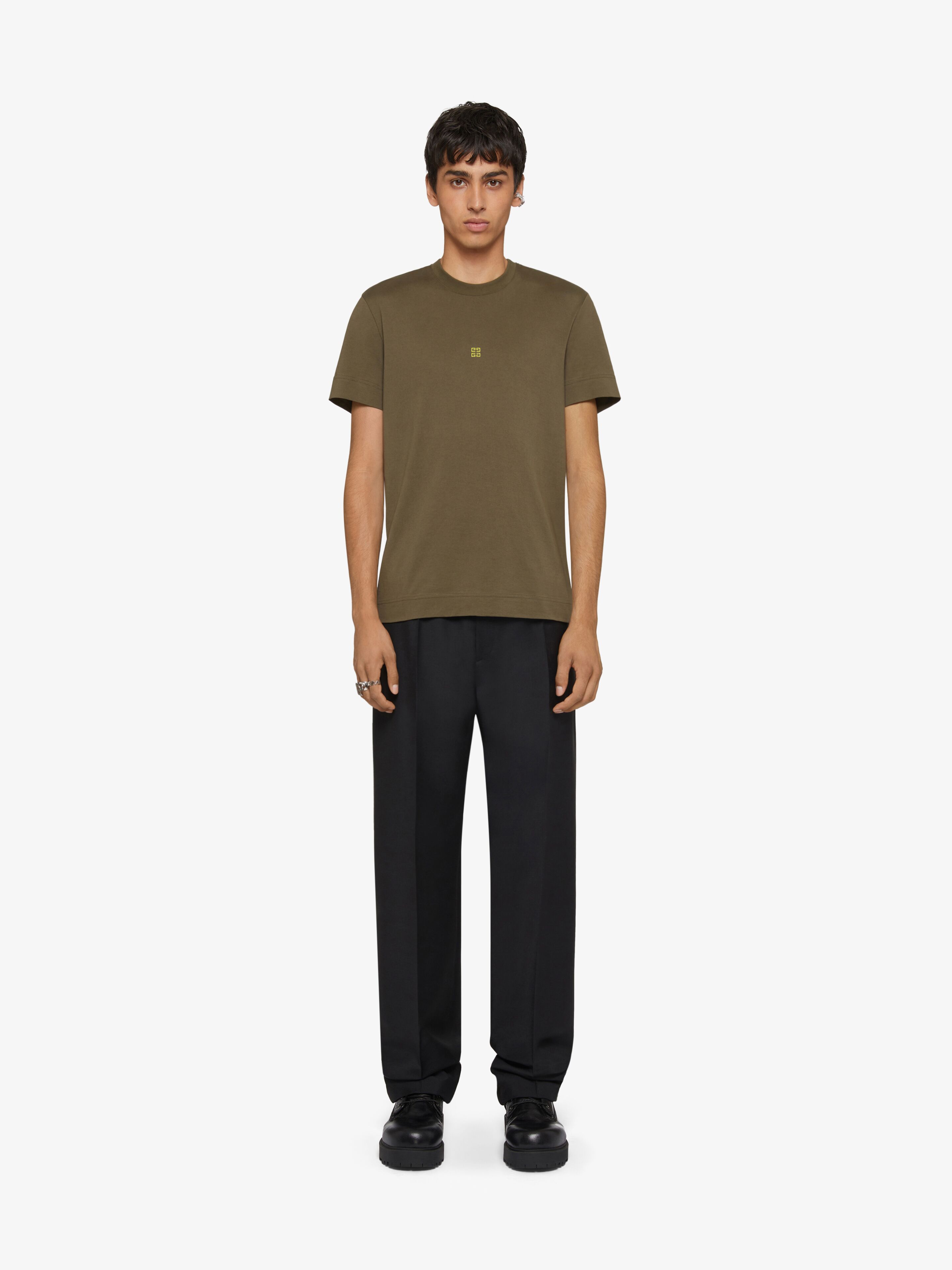 Slim fit t-shirt in cotton - khaki/yellow | Givenchy