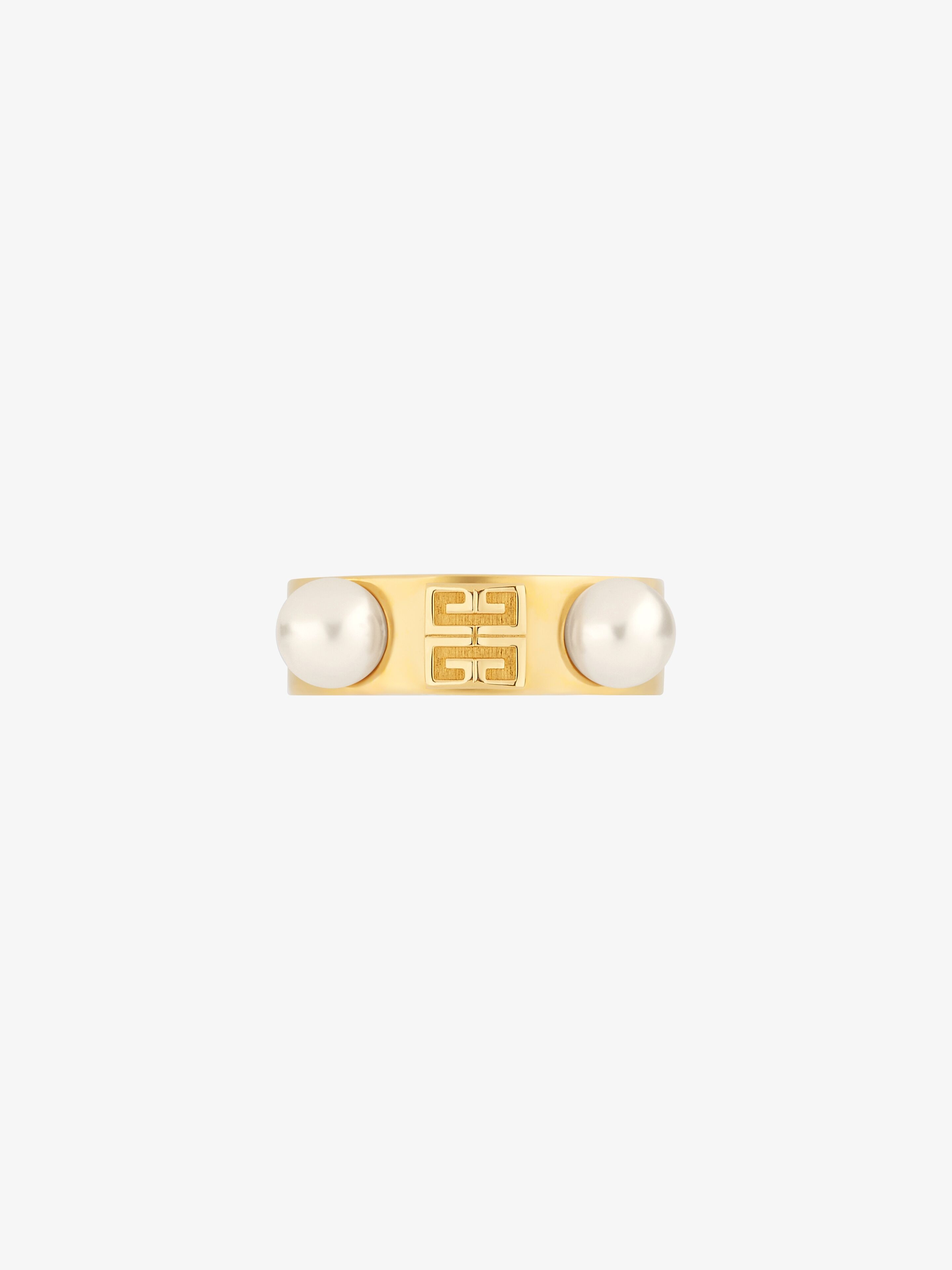 Shop Givenchy 4g Ring In Metal With Pearls In Golden Yellow