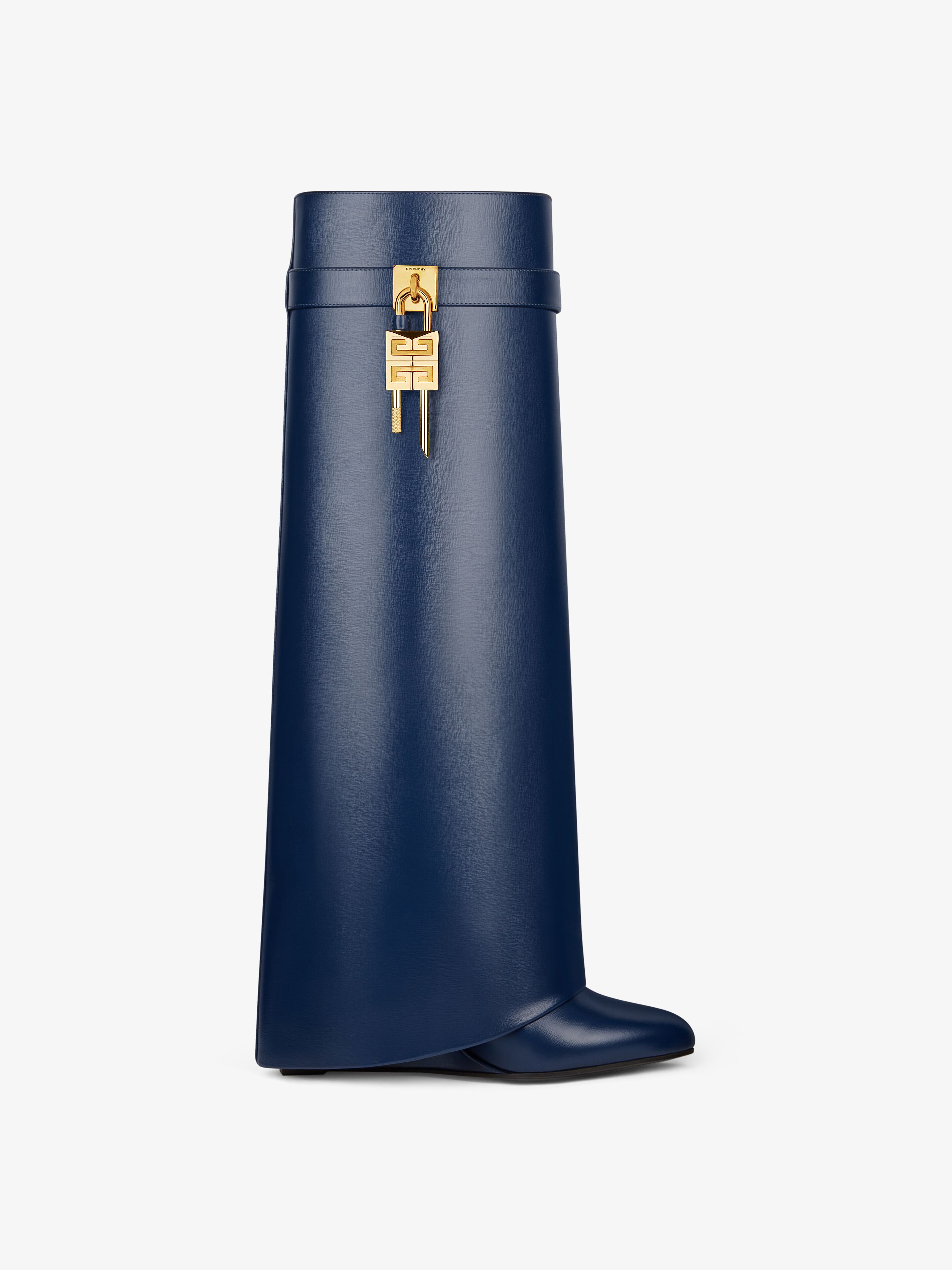 Shop Givenchy Shark Lock Boots In Leather In Petrol Blue