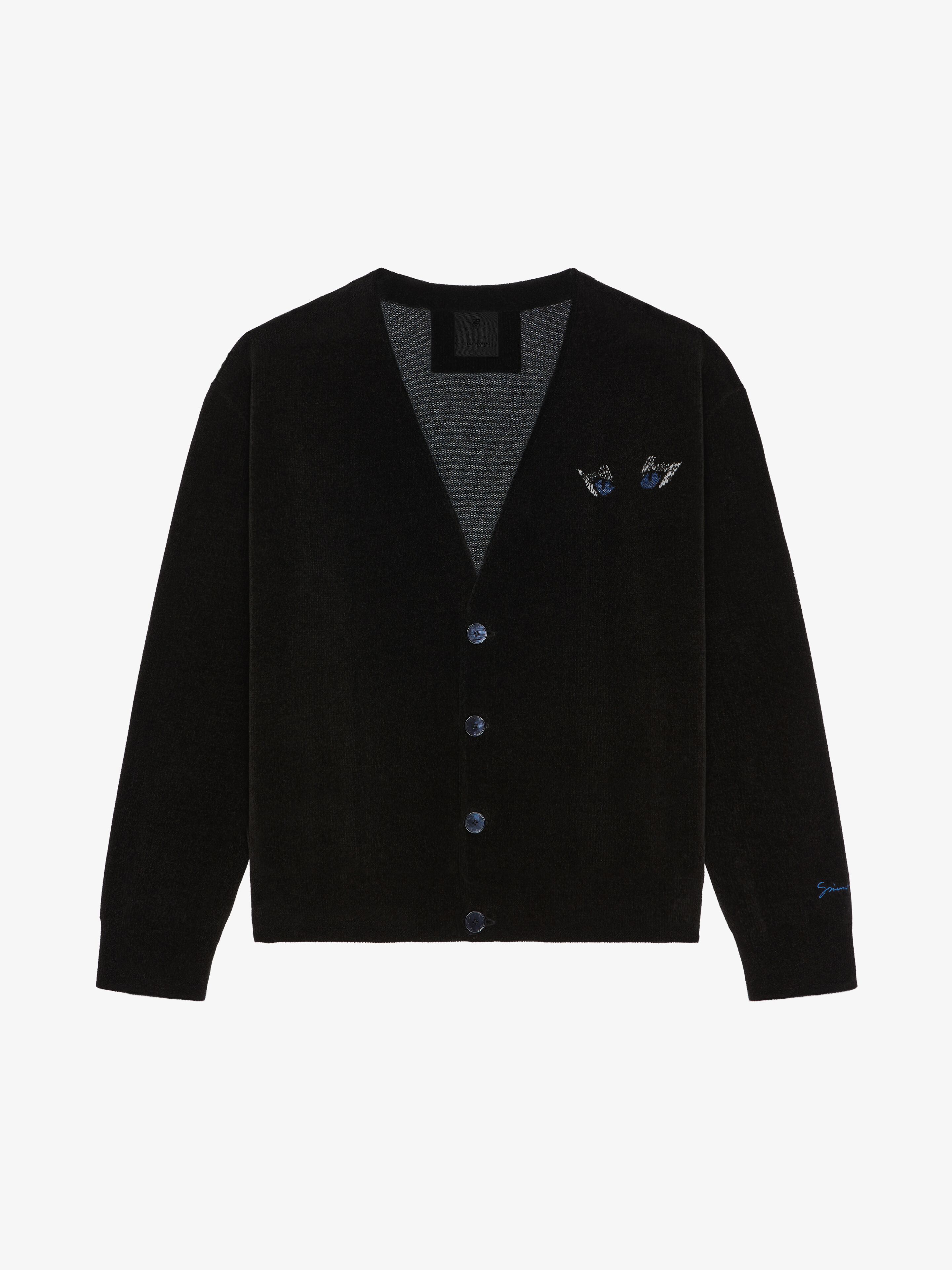 Shop Givenchy Cardigan In Chenille With Cat Eye Embroidery In Black