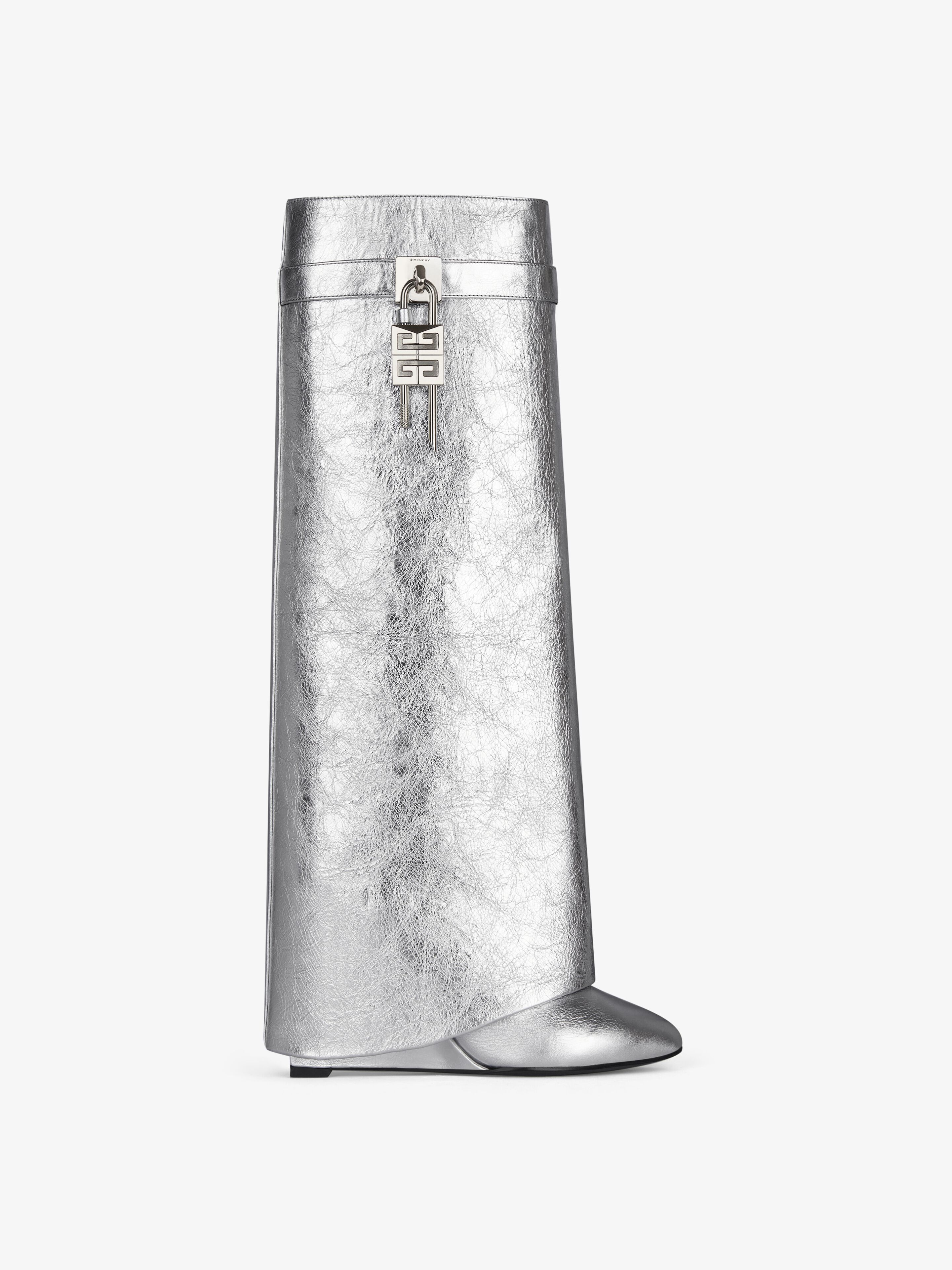 Givenchy Women's Shark Lock Boots In Metallized Leather In Silvery