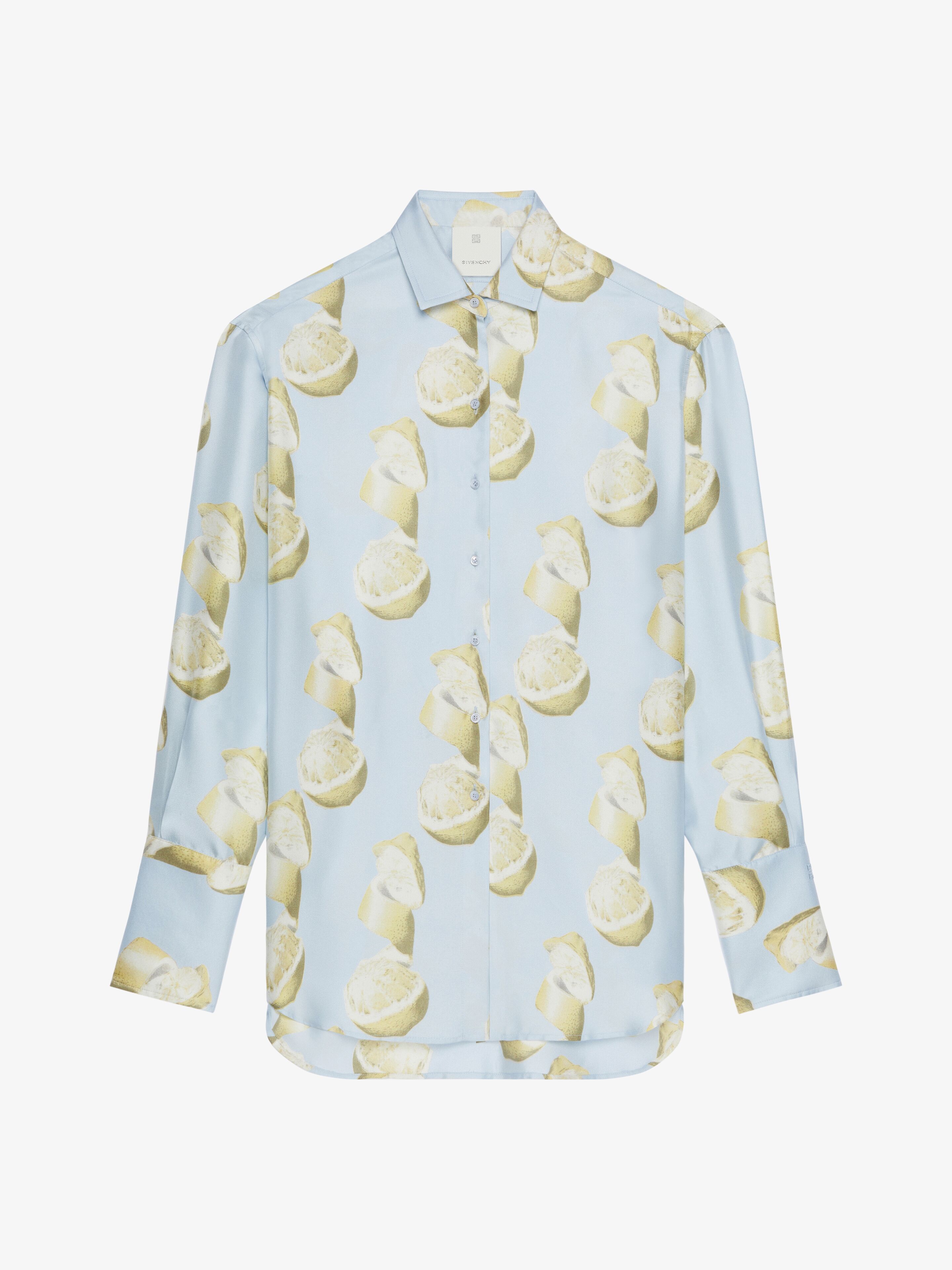 Givenchy - Chemise Oversize En Soie Imprimé Citron - Bleu - pour Femme - Taille : 38