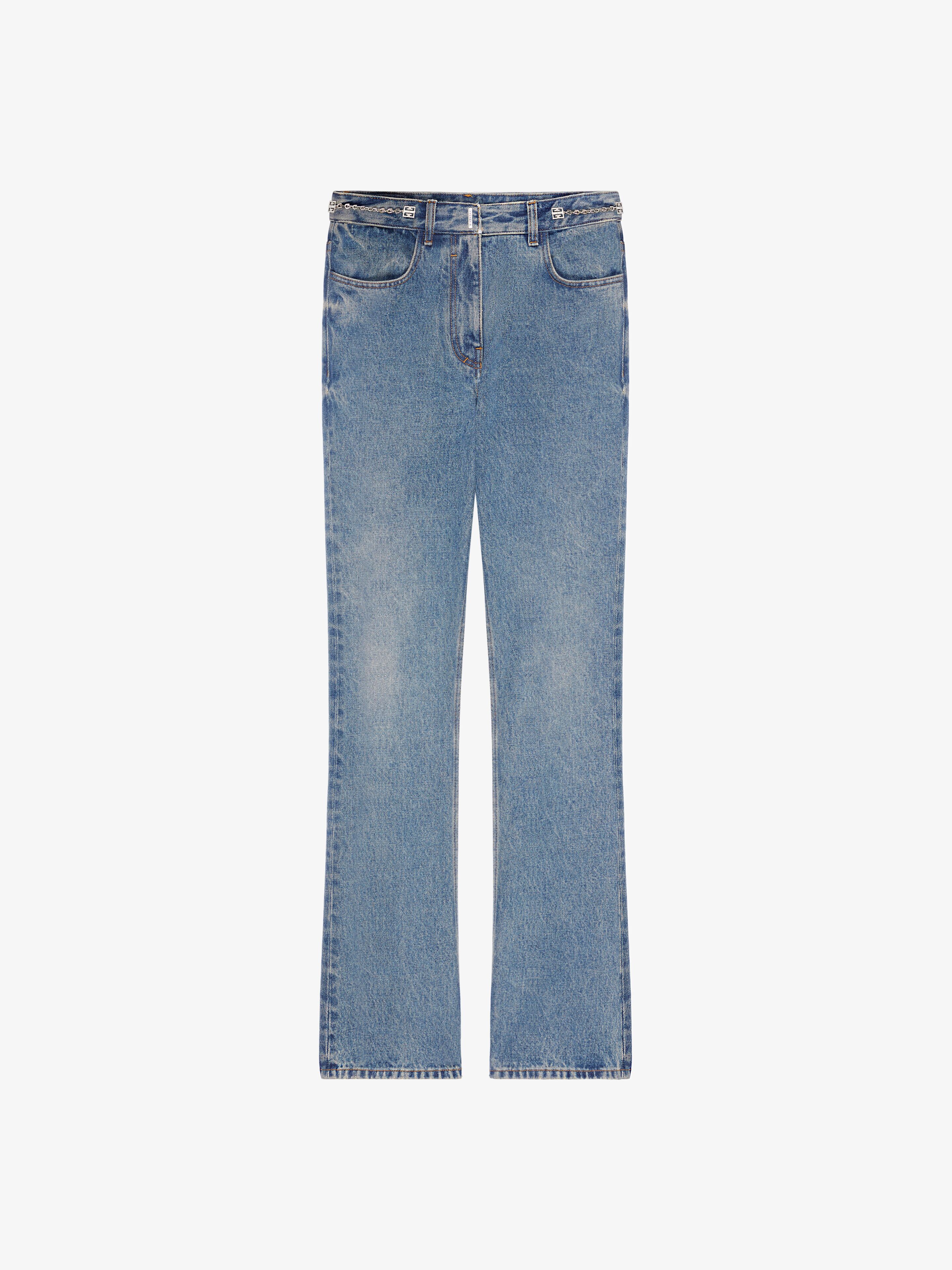 Shop Givenchy Boot Cut Pants In Denim With Chain Details In Medium Blue