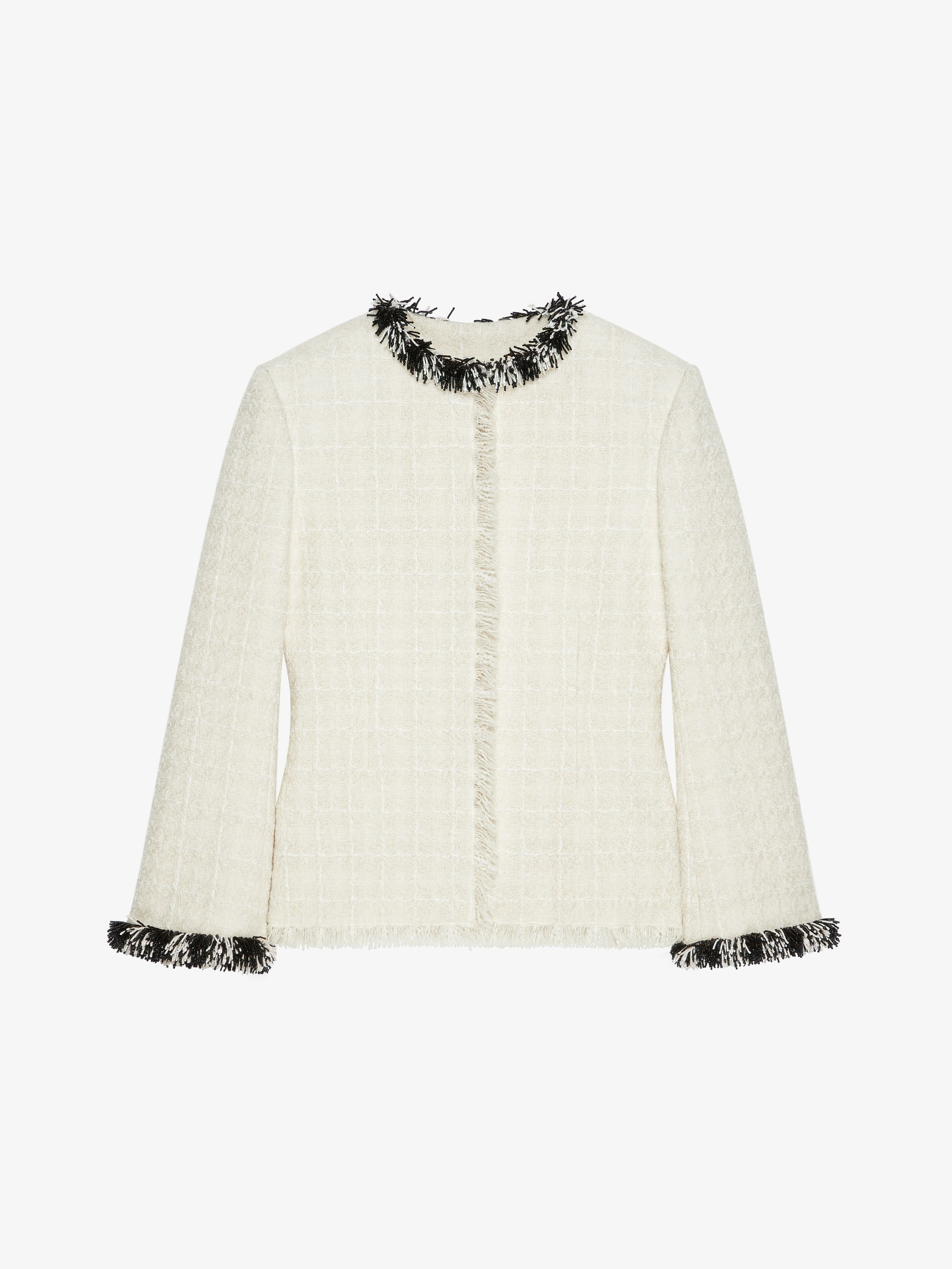 Shop Givenchy Jacket In Tweed With Pearls In Ecru