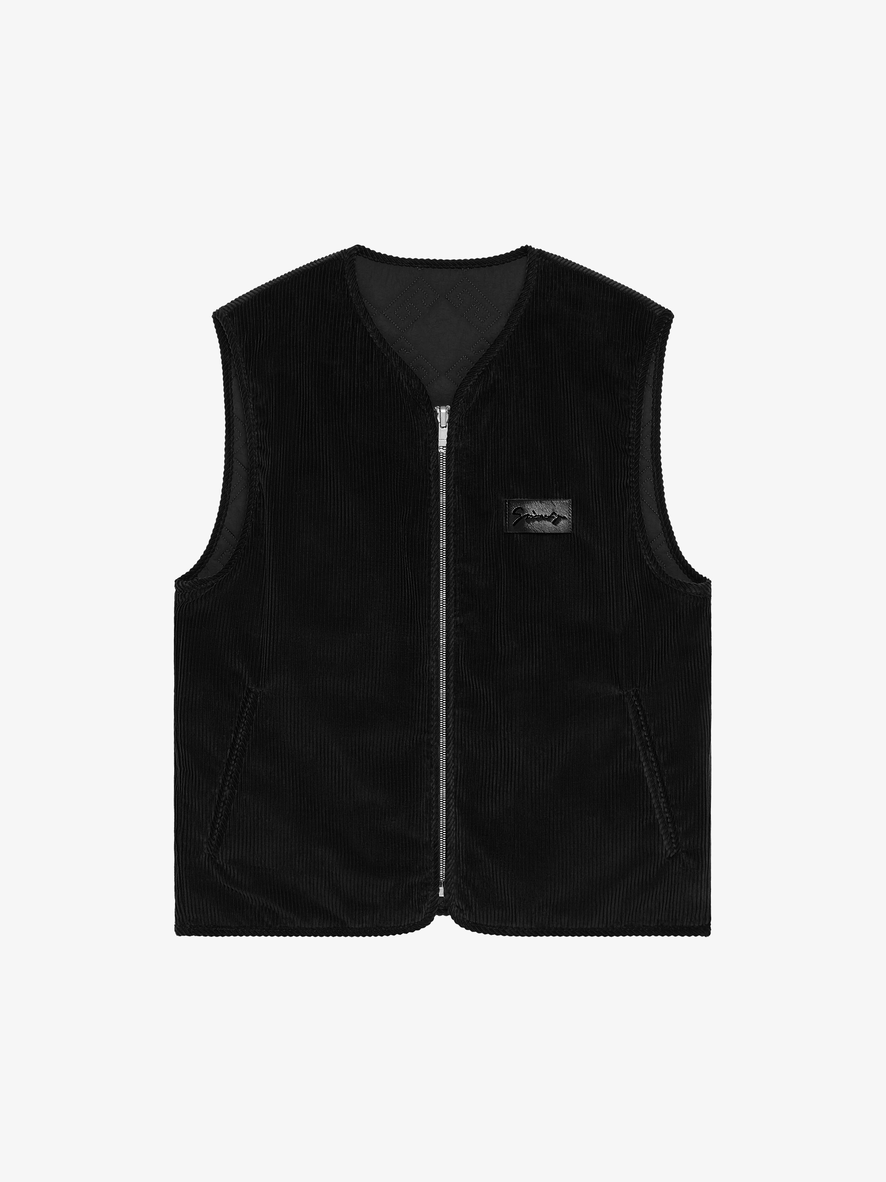 Shop Givenchy Reversible Waistcoat In Mixed Fabrics With Monogram 72 In Black