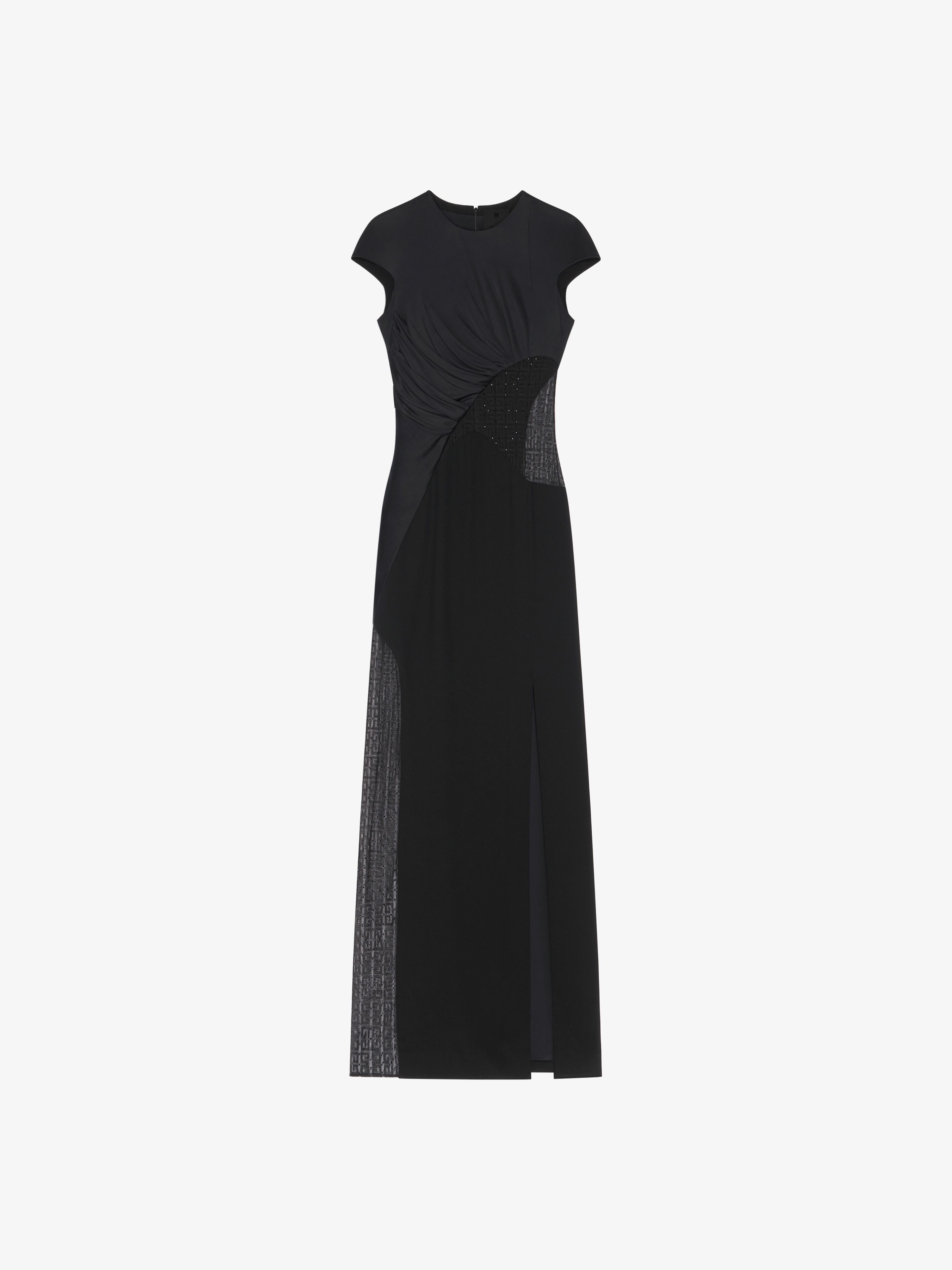 Shop Givenchy Evening Satin Dress And 4g Lace With Rhinestones In Black