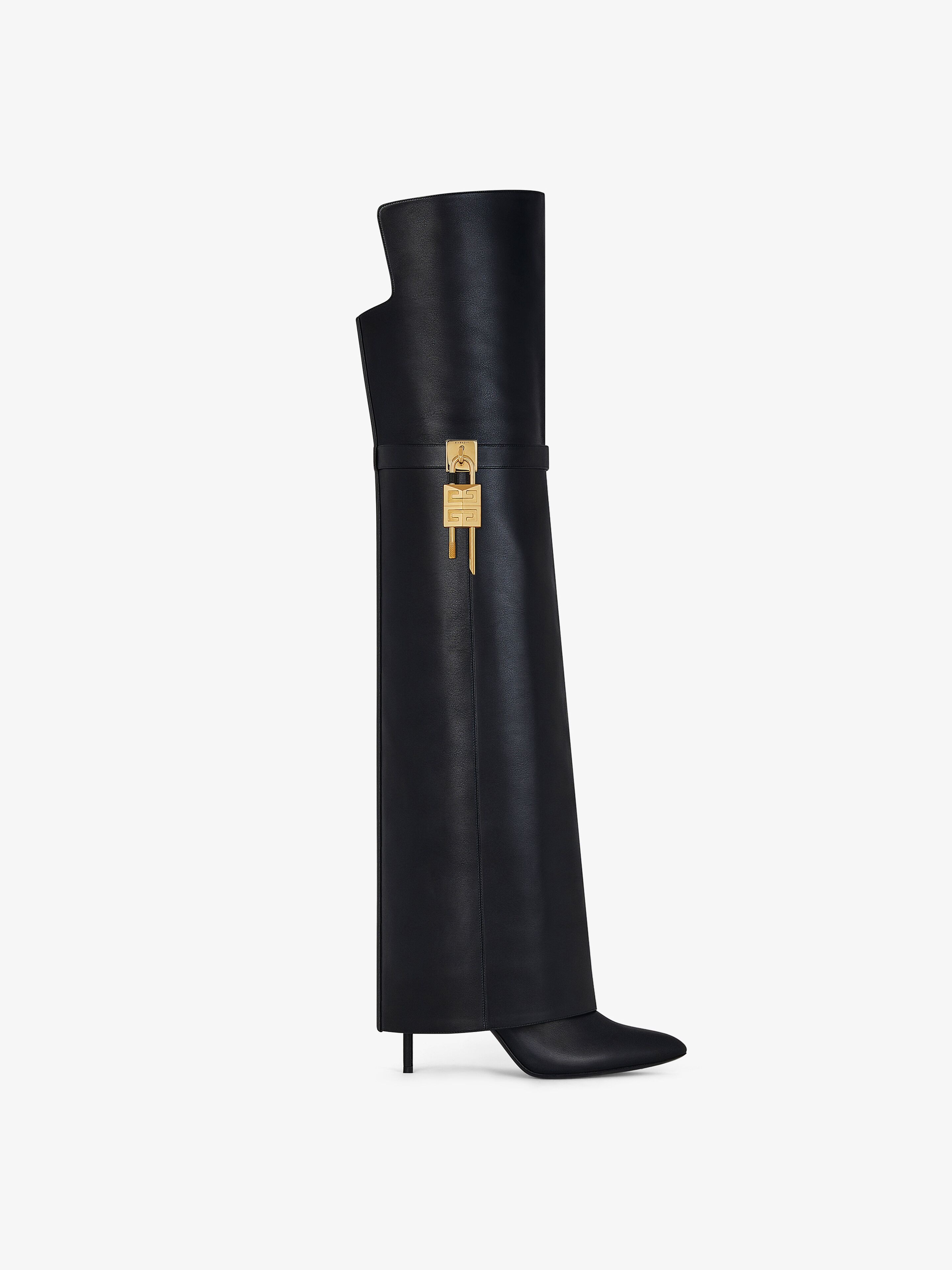Shop Givenchy Shark Lock Stiletto Over-the-knee Boots In Leather In Black