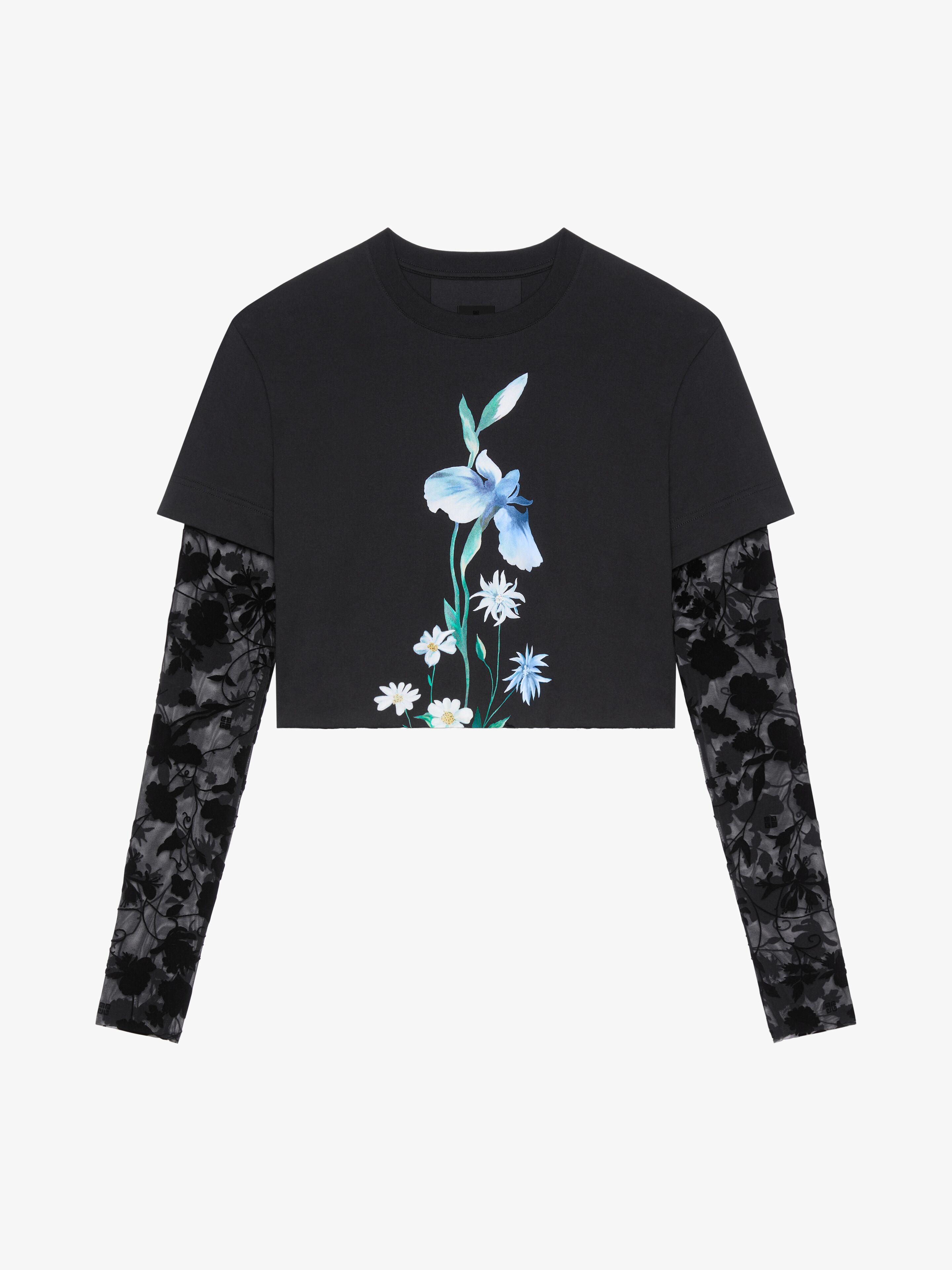 Shop Givenchy Overlapped Cropped T-shirt In Cotton And Tulle In Black
