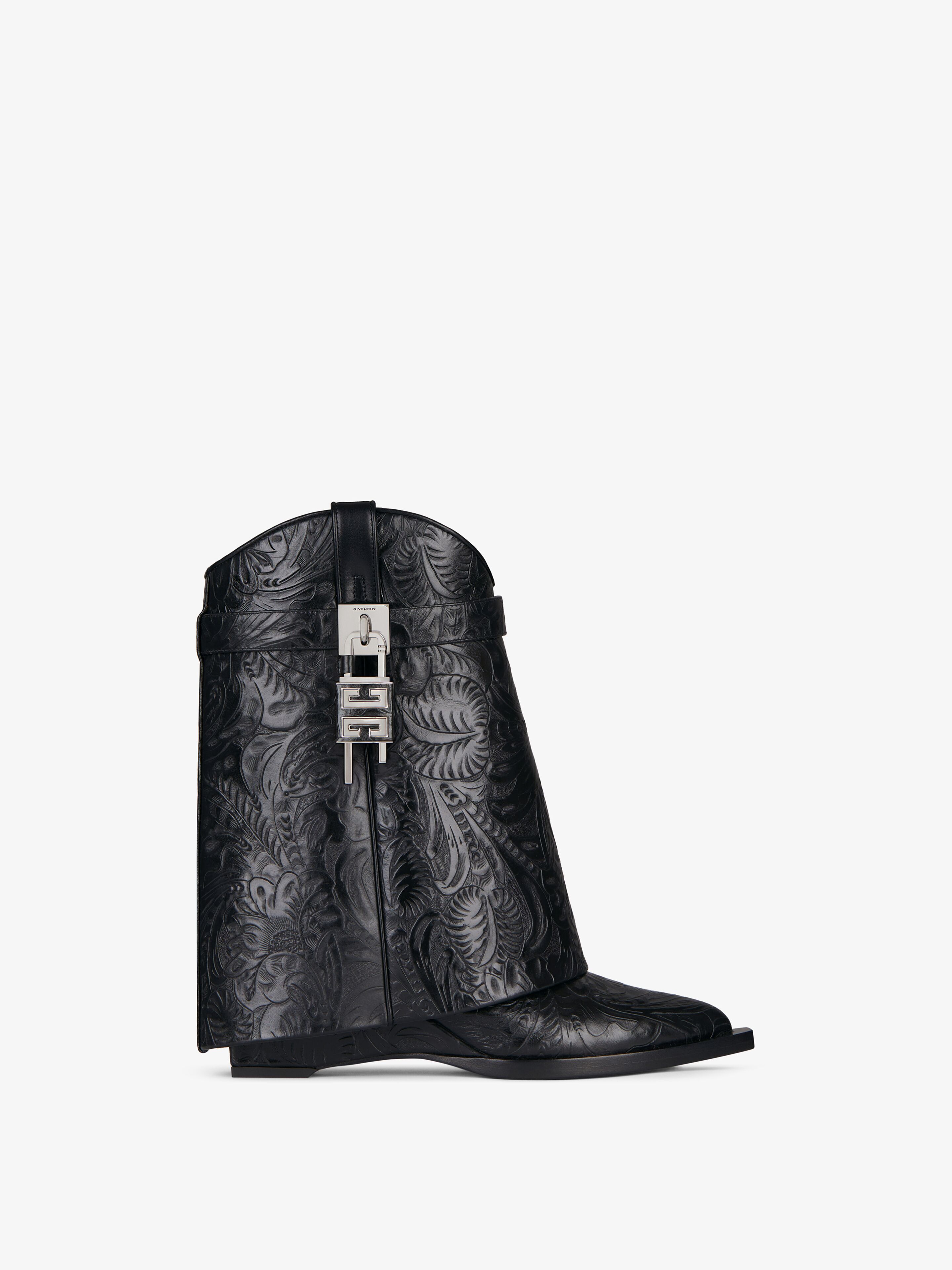 Givenchy - Bottines Shark Lock Cowboy En Cuir À Motif Western - Noir - pour Femme - Taille : 37