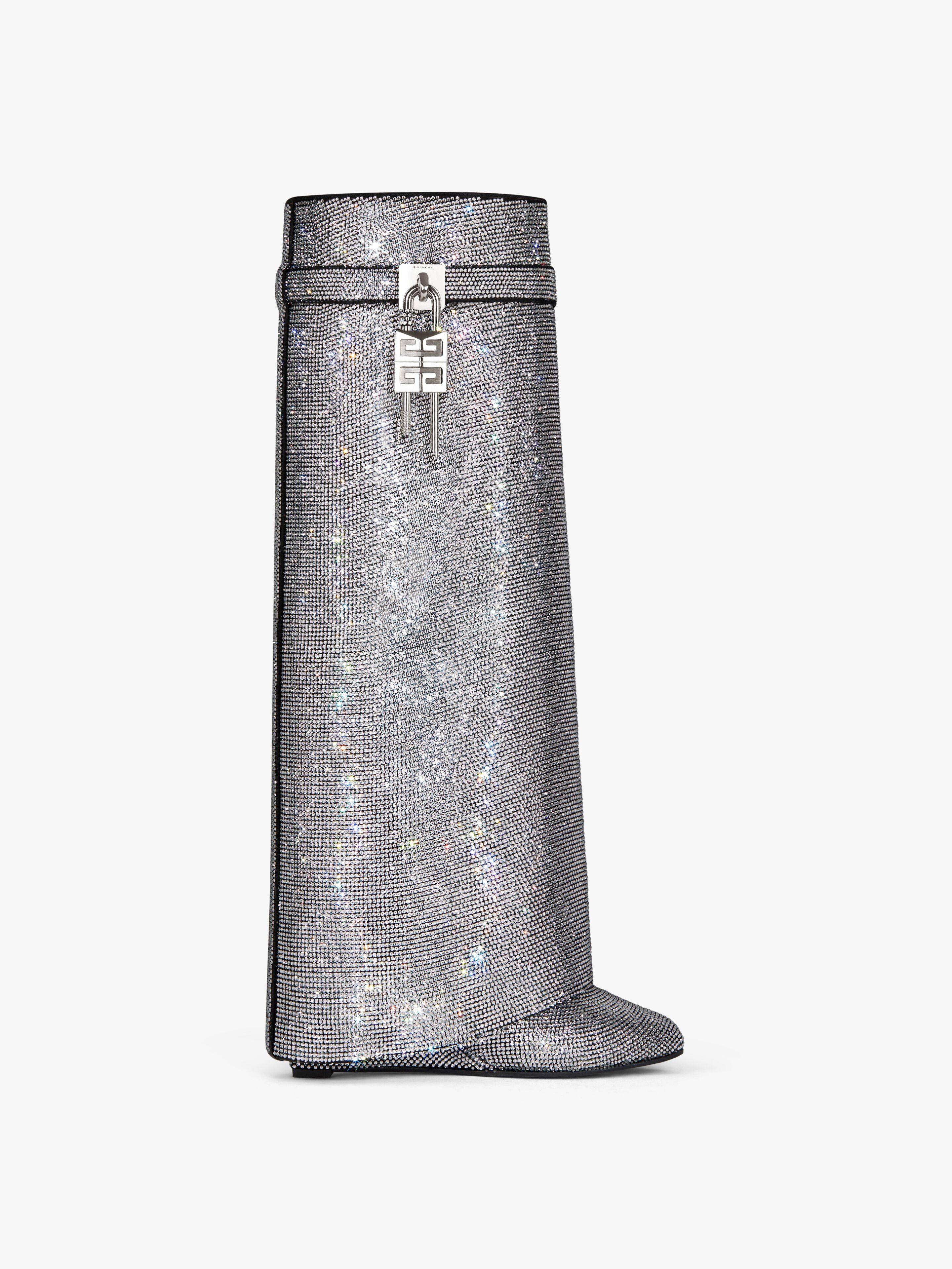 Shop Givenchy Shark Lock Boots Wide Fit In Strass In Silvery