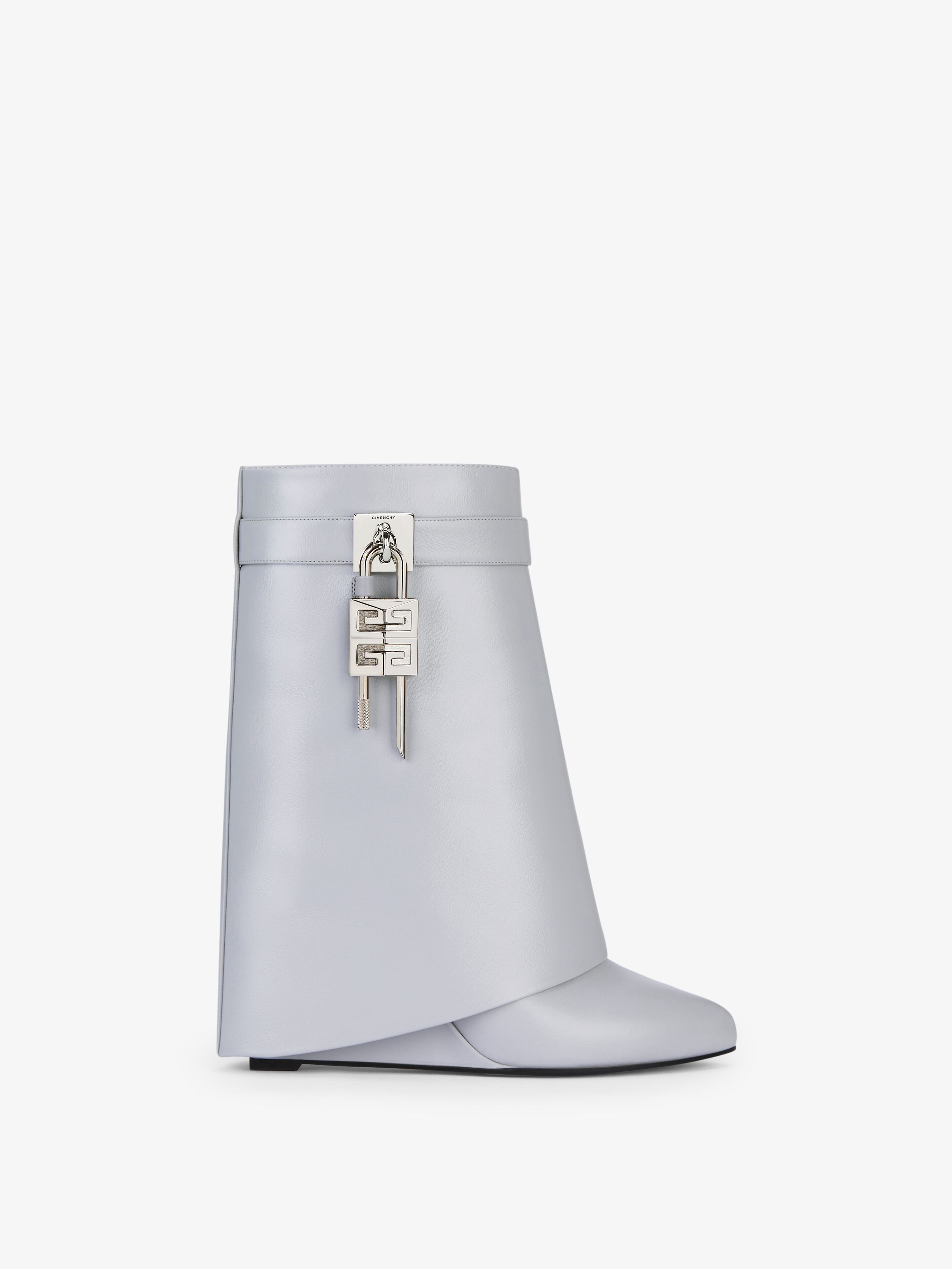 Shop Givenchy Shark Lock Ankle Boots In Leather In Light Grey